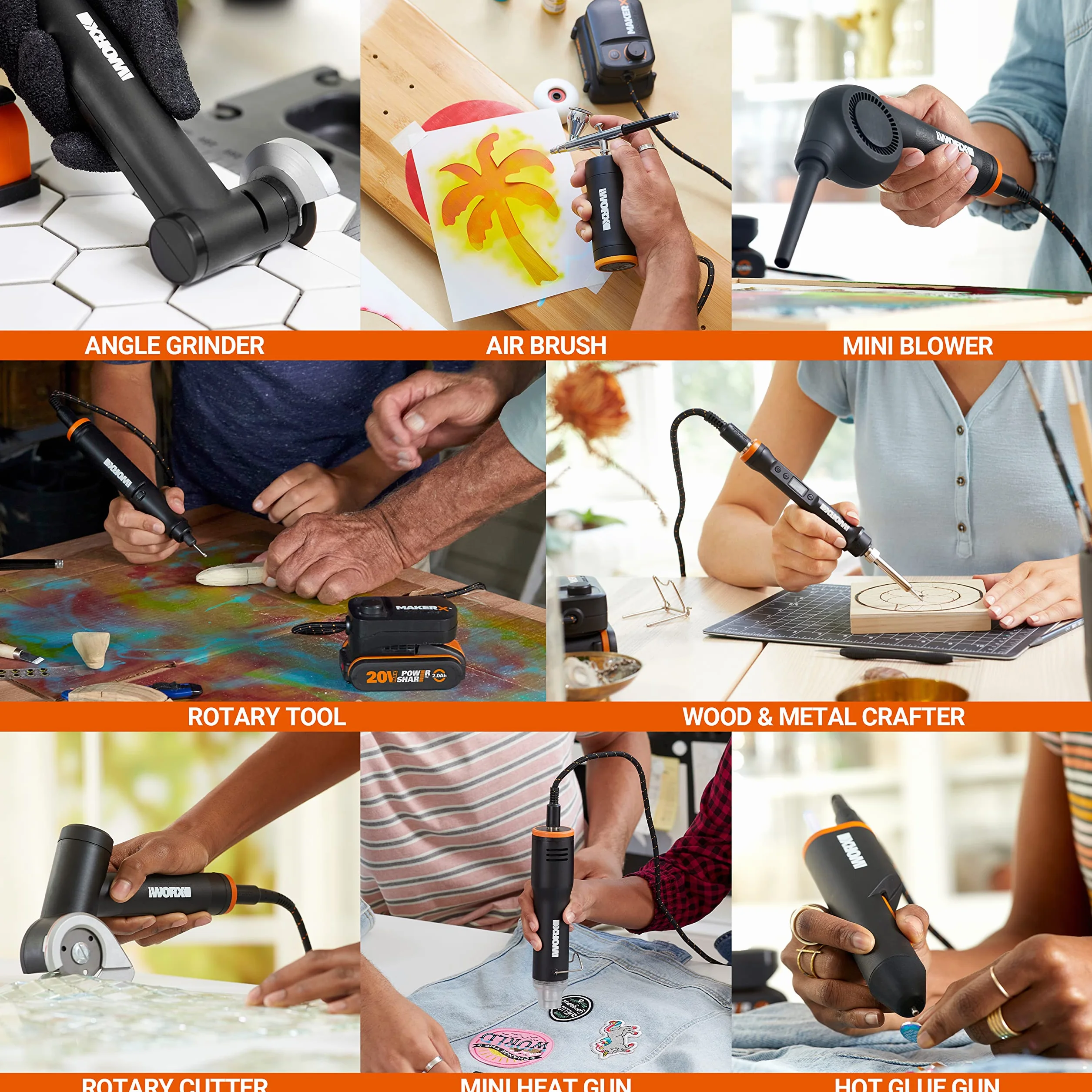 WORX MakerX WX739.9 Utensile multifunzione a batteria 18V 20V max motore brushless rotativo smerigliatura lucidatura taglio trapano Powershare
