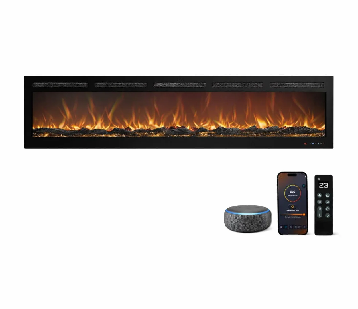 Galaxy Pro Caminetto elettrico Wi-Fi Alexa Google Home 750/1500 W 13 LED fiamma a incasso 183 cm
