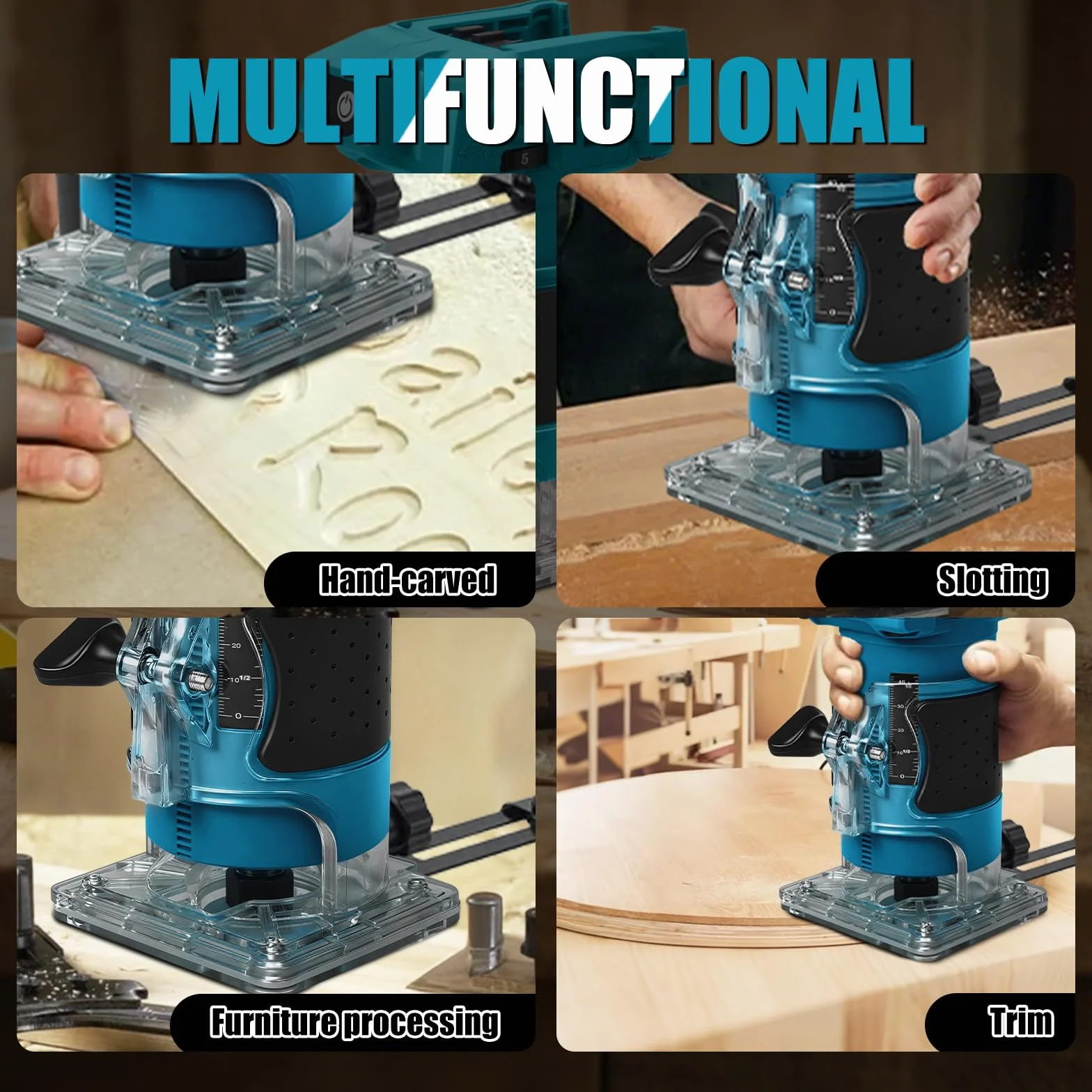 Makita 18V Fresa a Batteria 800W Senza Spazzole 5 Velocità 6,35mm 30000 giri/min