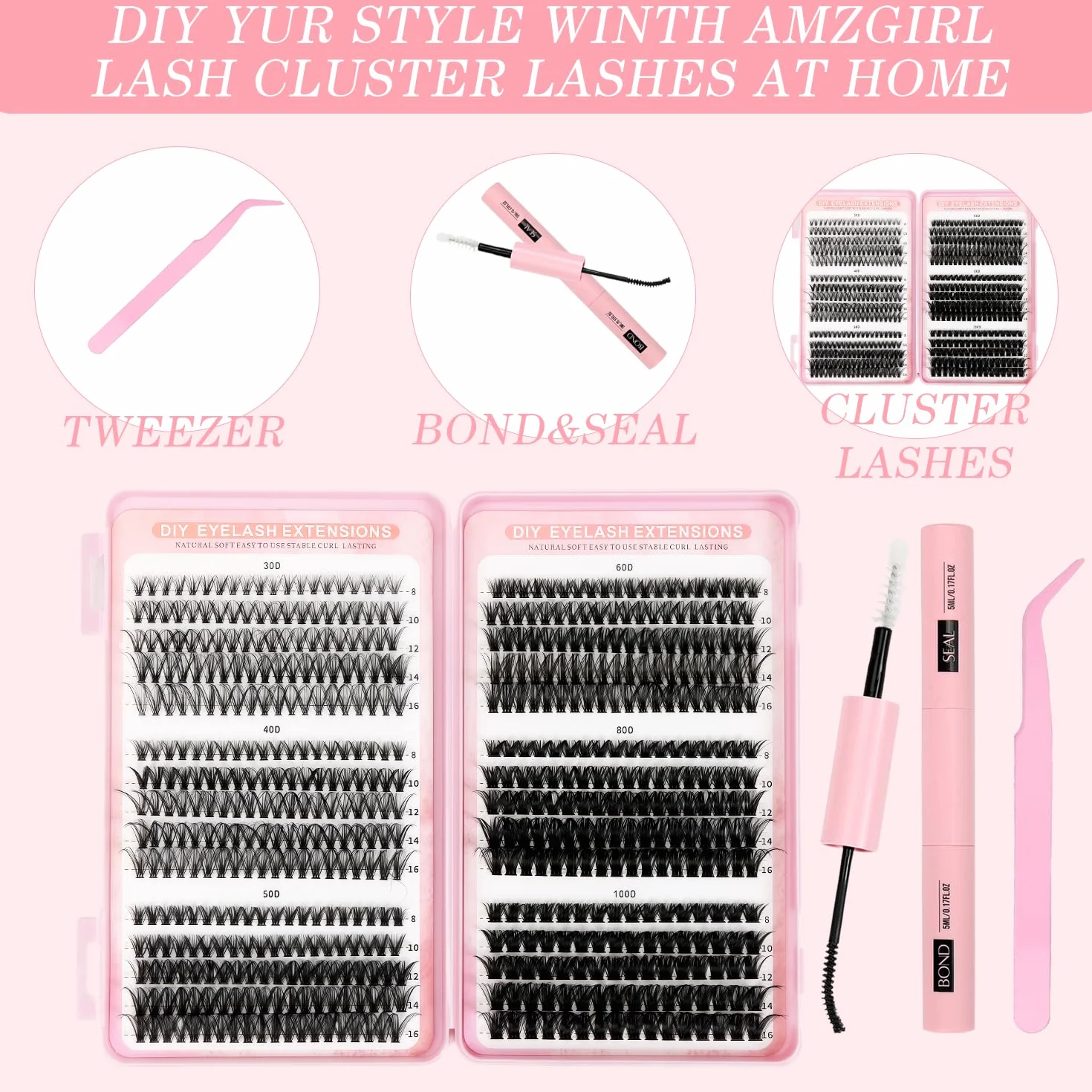 Ciglia Finte Ciuffetti,580 Pezzi Kit Extension Ciglia,30-40-50-60-80-100D Lash Cluster,Ciuffetti Ciglia Finte Kit per Ragazze e Donne Principianti (8-16mm Mix)