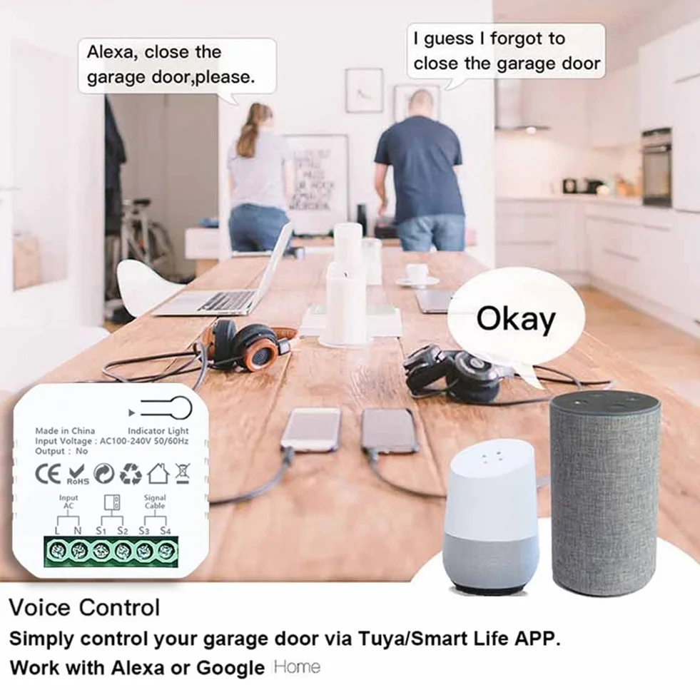 Controller Apri Porta Garage Tuya Smart ZigBee con Supporto App Sensore per Home EU