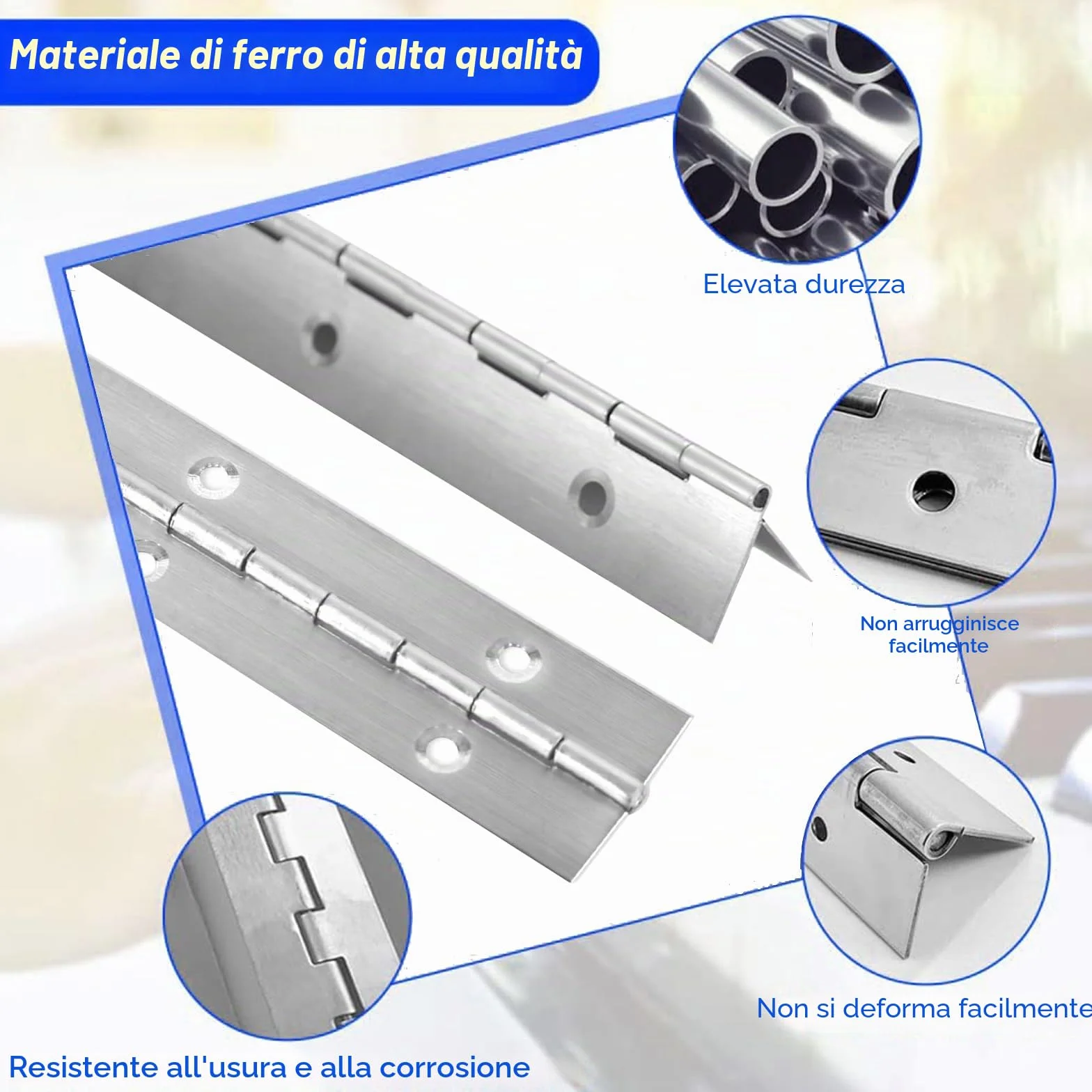 Cerniera per Pianoforte in Acciaio Inossidabile 4 Pezzi Cromata Lunga per Mobili