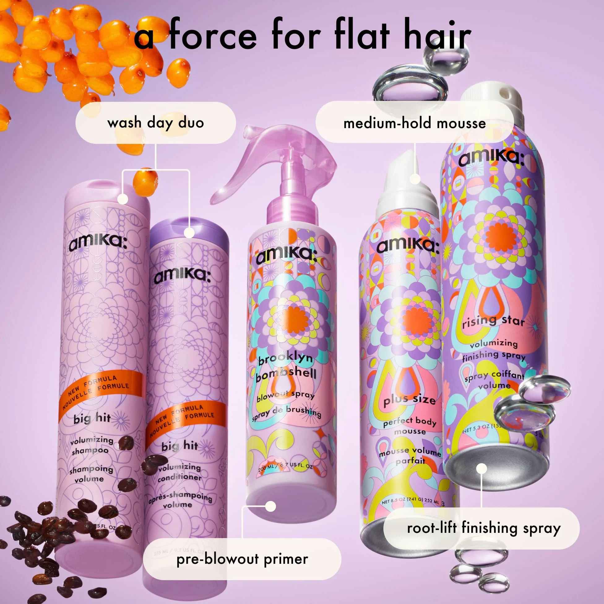 amika Big Hit Volumizing Shampoo 275 ml, shampoo volumizzante per capelli fini e medi, volume immediato e duraturo, più pienezza e forza senza appesantire, con caffeina e glicerina, vegano