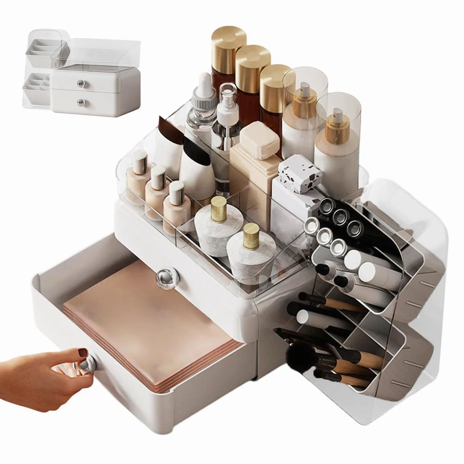 Generisch Organizer per trucchi Vanity – PET + PP 34 x 22,5 x 17,5 cm | Organizer per trucchi | Skincare Organizer con porta pennelli – For Counter Dresser Pantry Home Kitchen Bedroom Sink