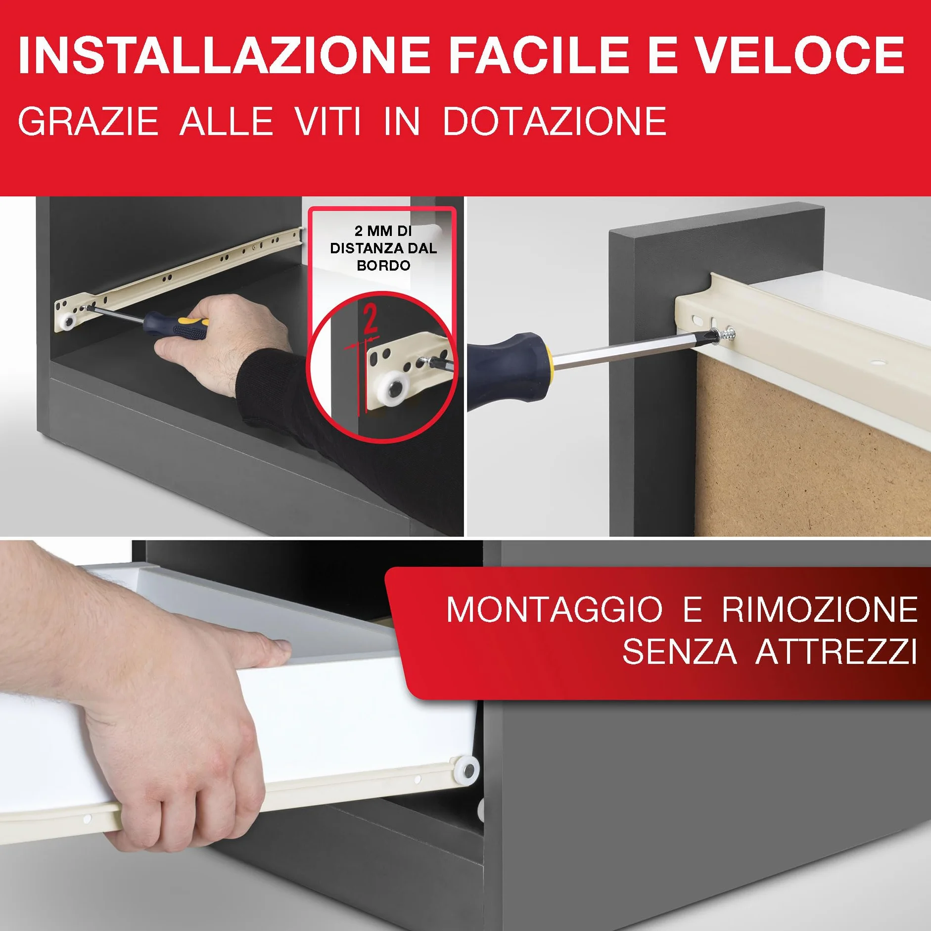 LouMaxx Guide per Cassetti 400 mm Set di 2 Bianco a Scorrimento Morbido