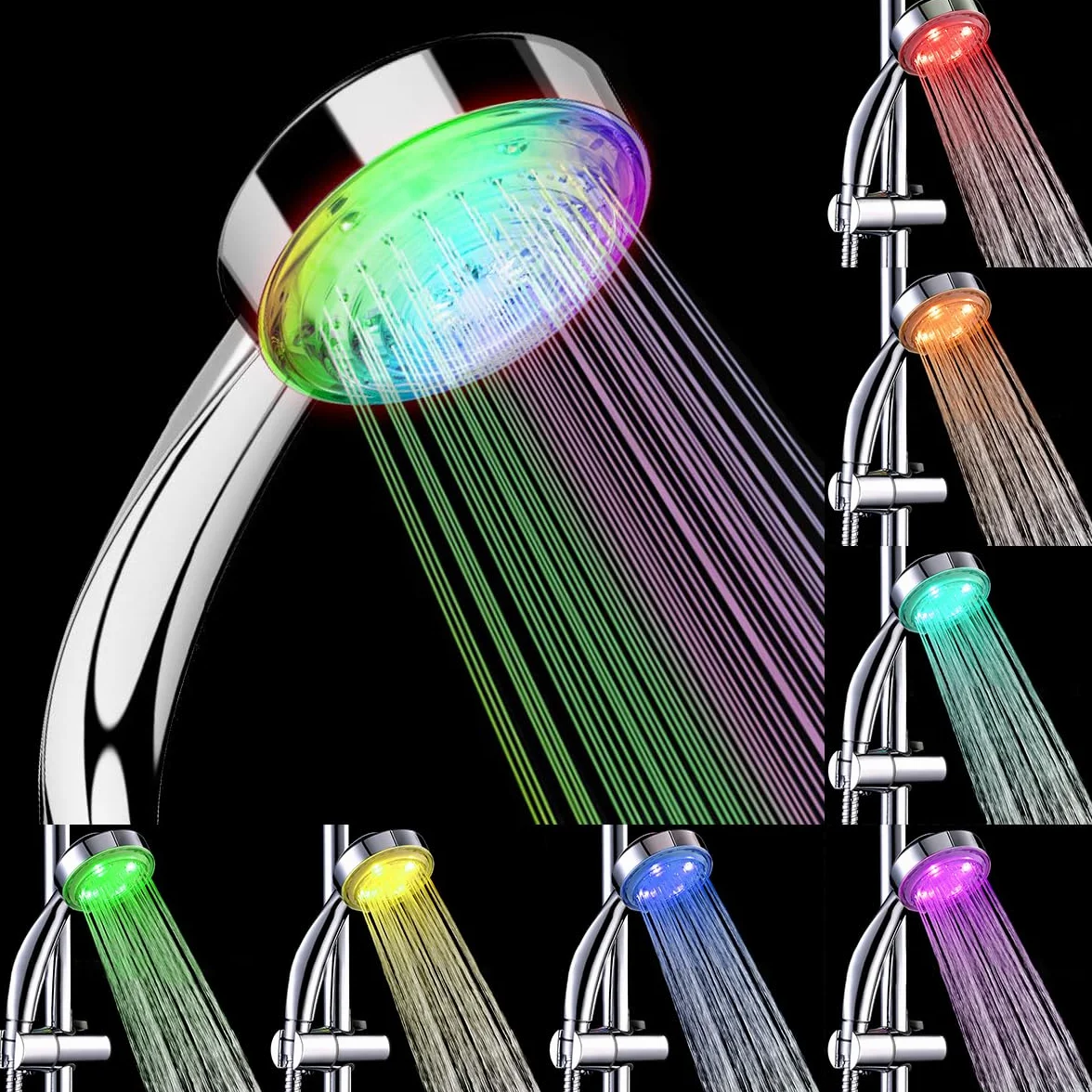 LED Soffione Doccia Luminoso 7 Colori Cromo Universale