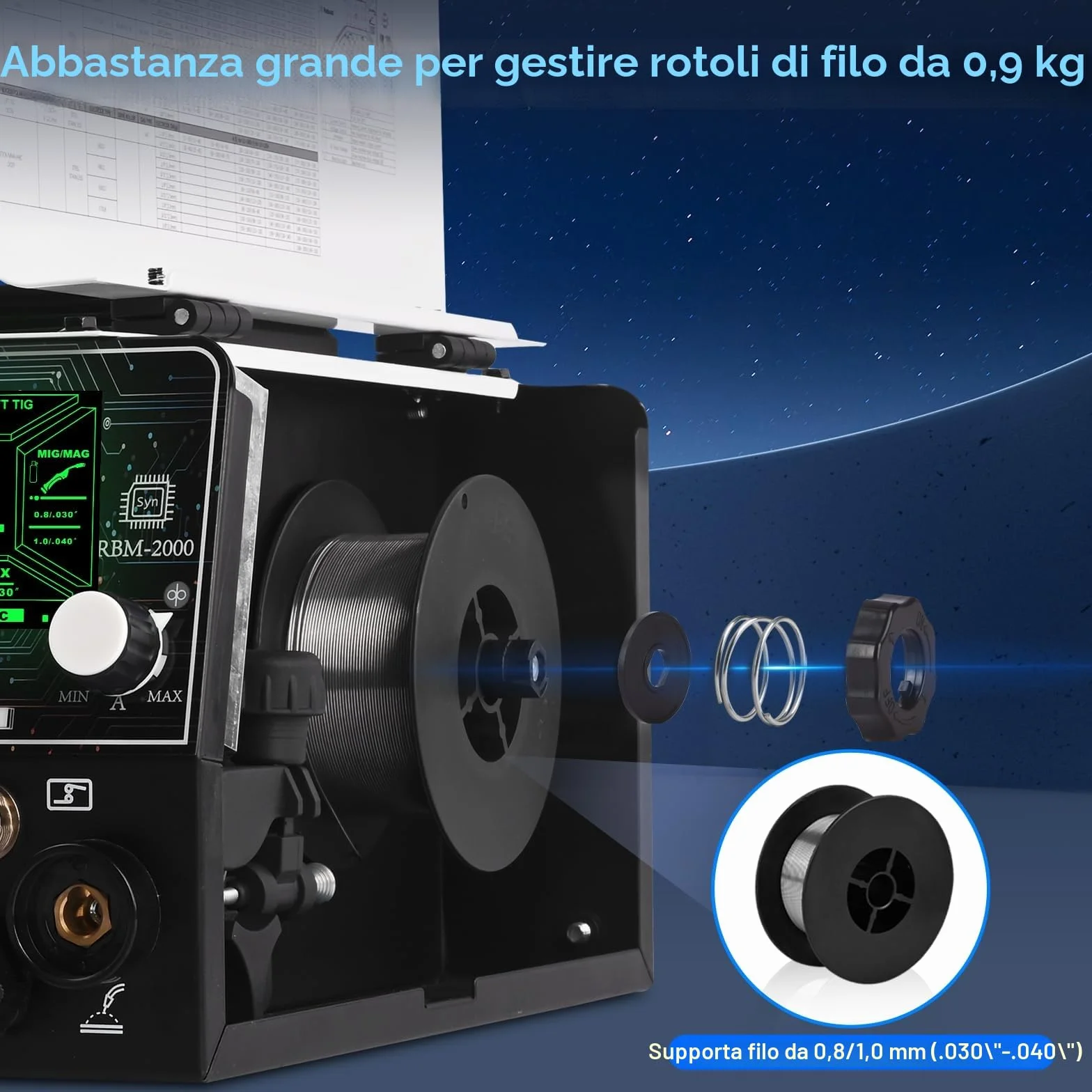 Reboot RBM2000 PRO Saldatrice MIG 200A 5 in 1 Inverter Sinergico MIG Gas/Gasless MMA Lift TIG Spot Display LED