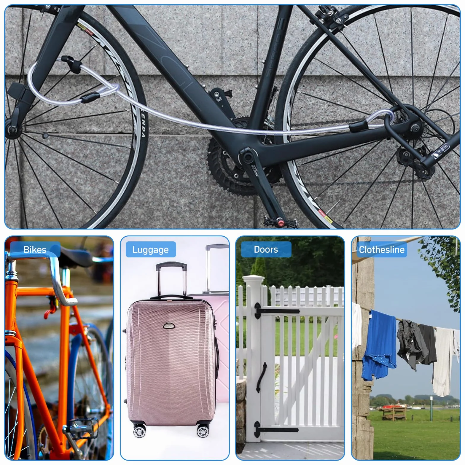 Cavo di Sicurezza Bici 120cm 12mm Acciaio Intrecciato con Estremità ad Anello