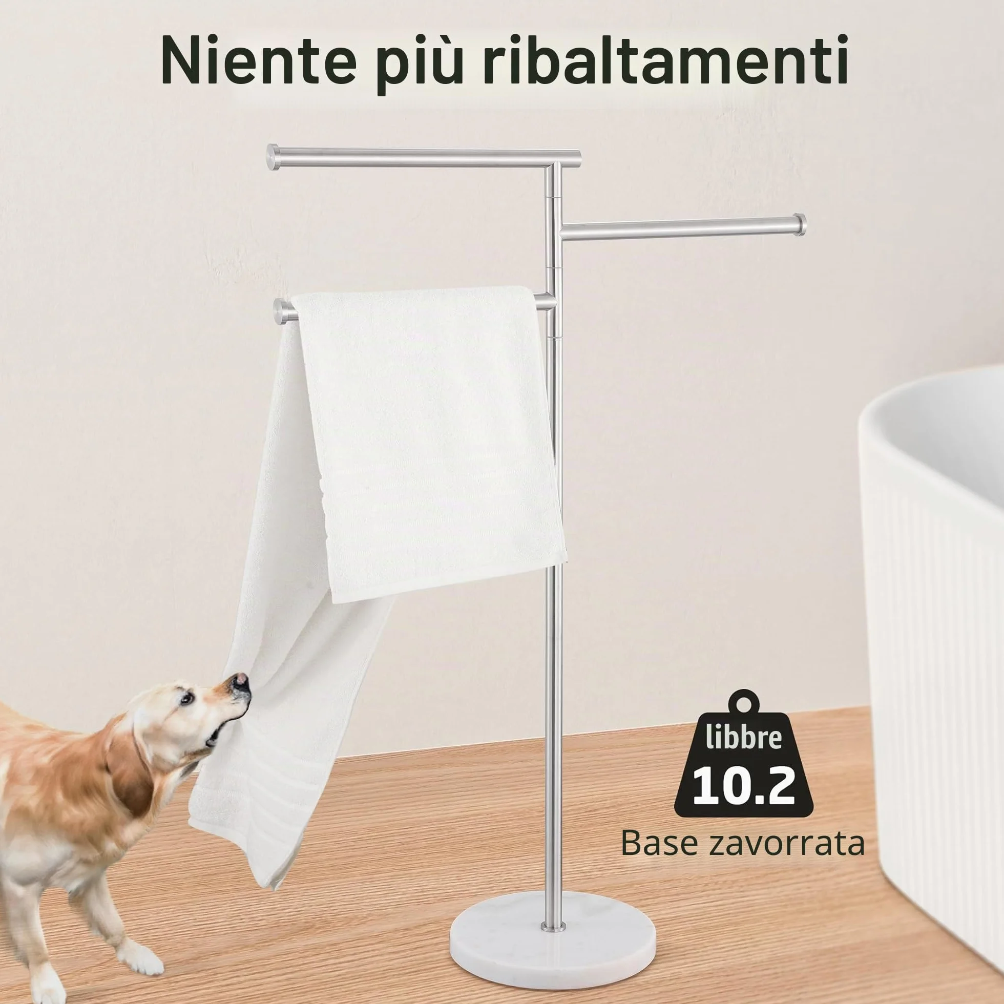KES Porta Asciugamani da Terra Acciaio Inossidabile 18/8 Marmo Spazzolato BTH219-2