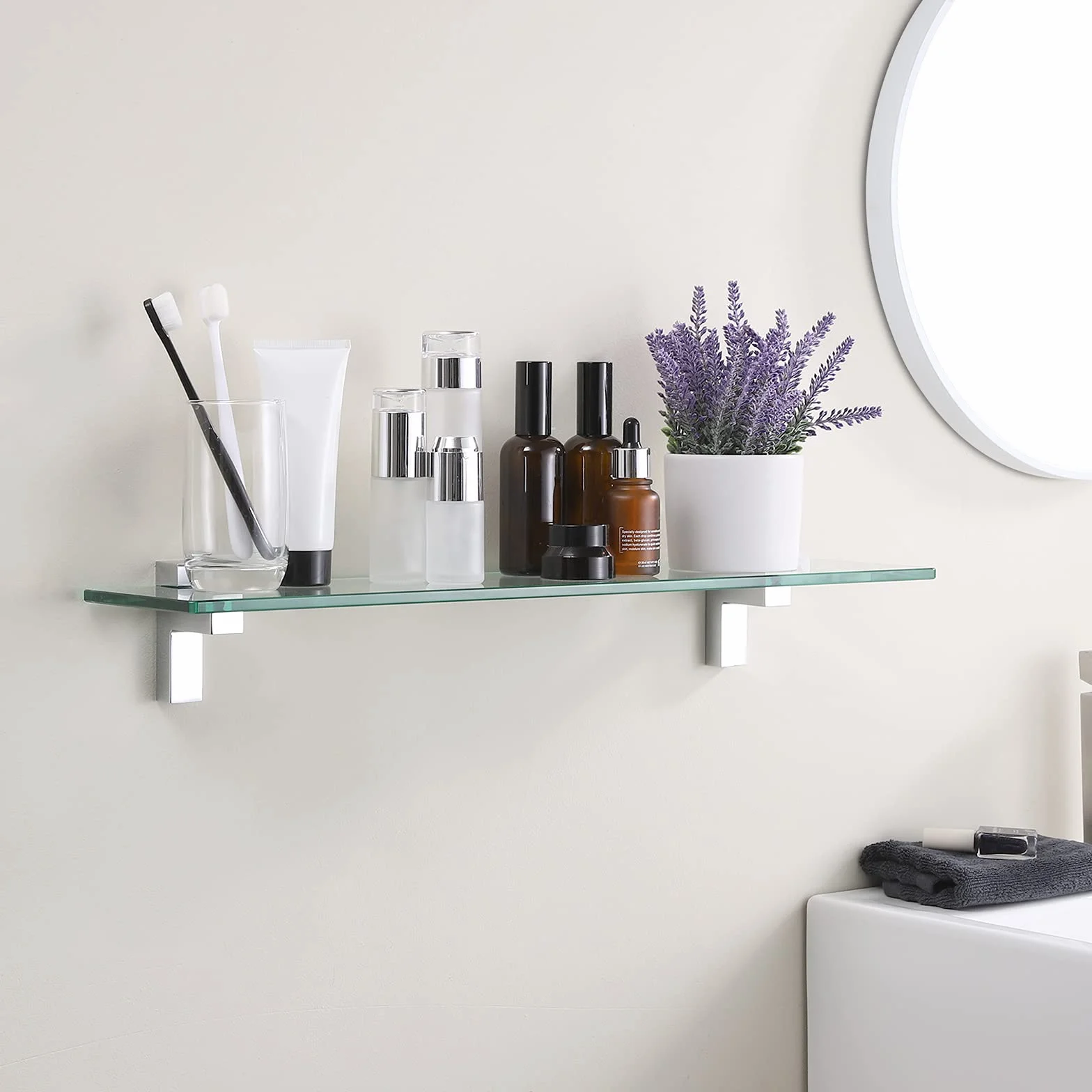 Mensola in Vetro Temperato 24 pollici Bagno Angolare Doccia Cromo Lucido BGS3201S60