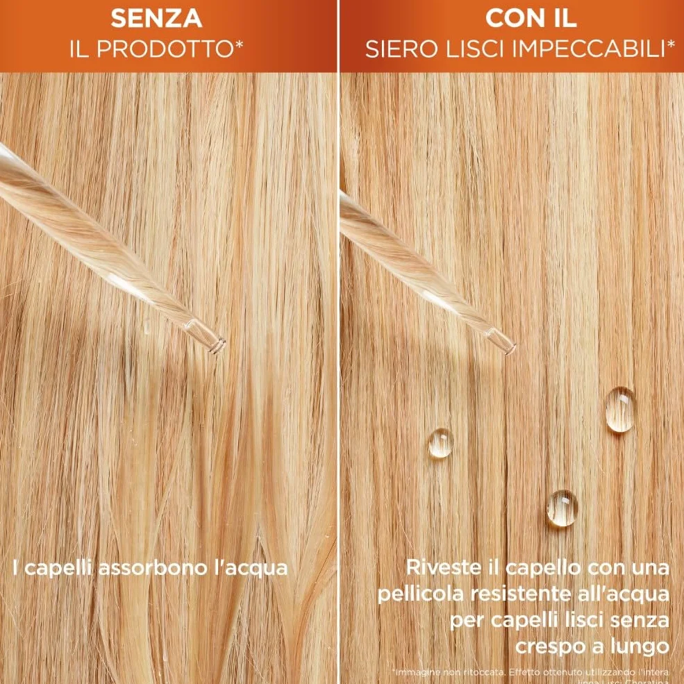 Garnier Fructis Siero Termoprotettore, Per Capelli Lisci e Lucenti a Lungo, Resistenti all'Umidità, Trattamento Lisciante alla Cheratina Vegetale e Olio di Argan, Lisci Cheratina, 50 ml
