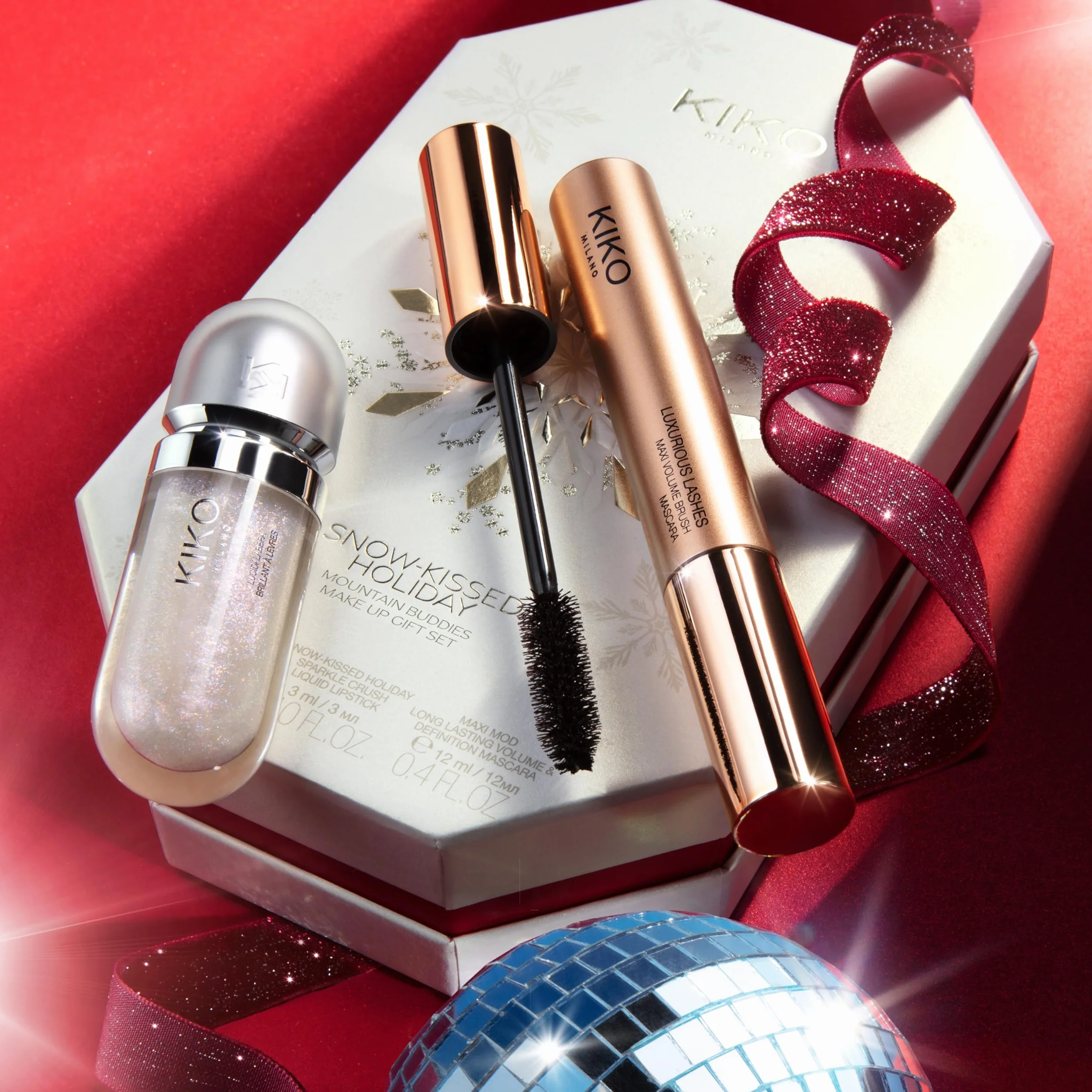KIKO Milano Snow-Kissed Holiday Mountain Buddies Make Up Gift Set, Gift Set Makeup: Lucidalabbra 3D Hydra Lipgloss E Mascara Effetto Volume