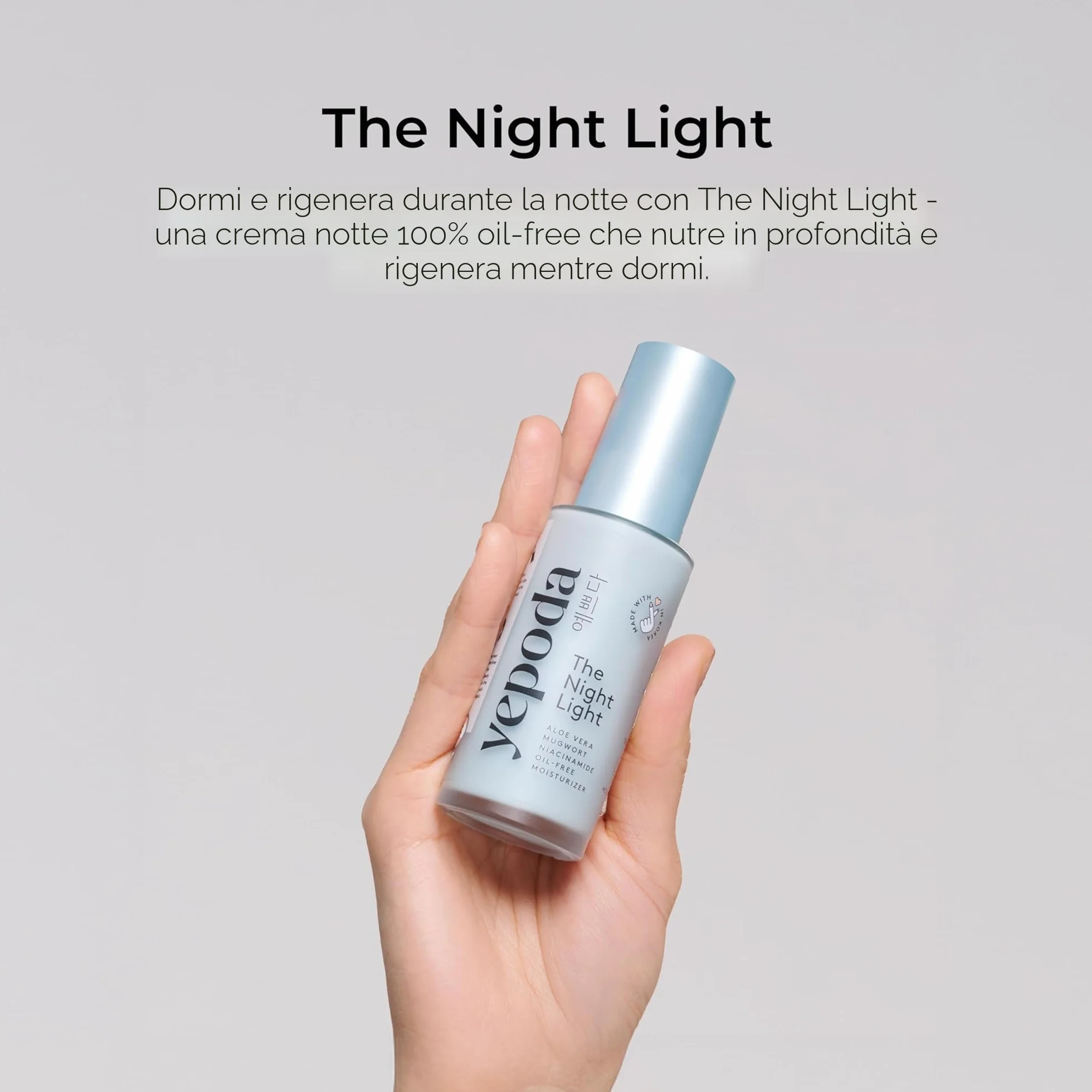 Yepoda The Night Light, Crema Notte Idratante Purificante e Lenitiva Senza Oli con Aloe Vera, Artemisia e Niacinamide, Crema Viso Vegana Coreana Per Tutti i Tipi di Pelle, 50 ml