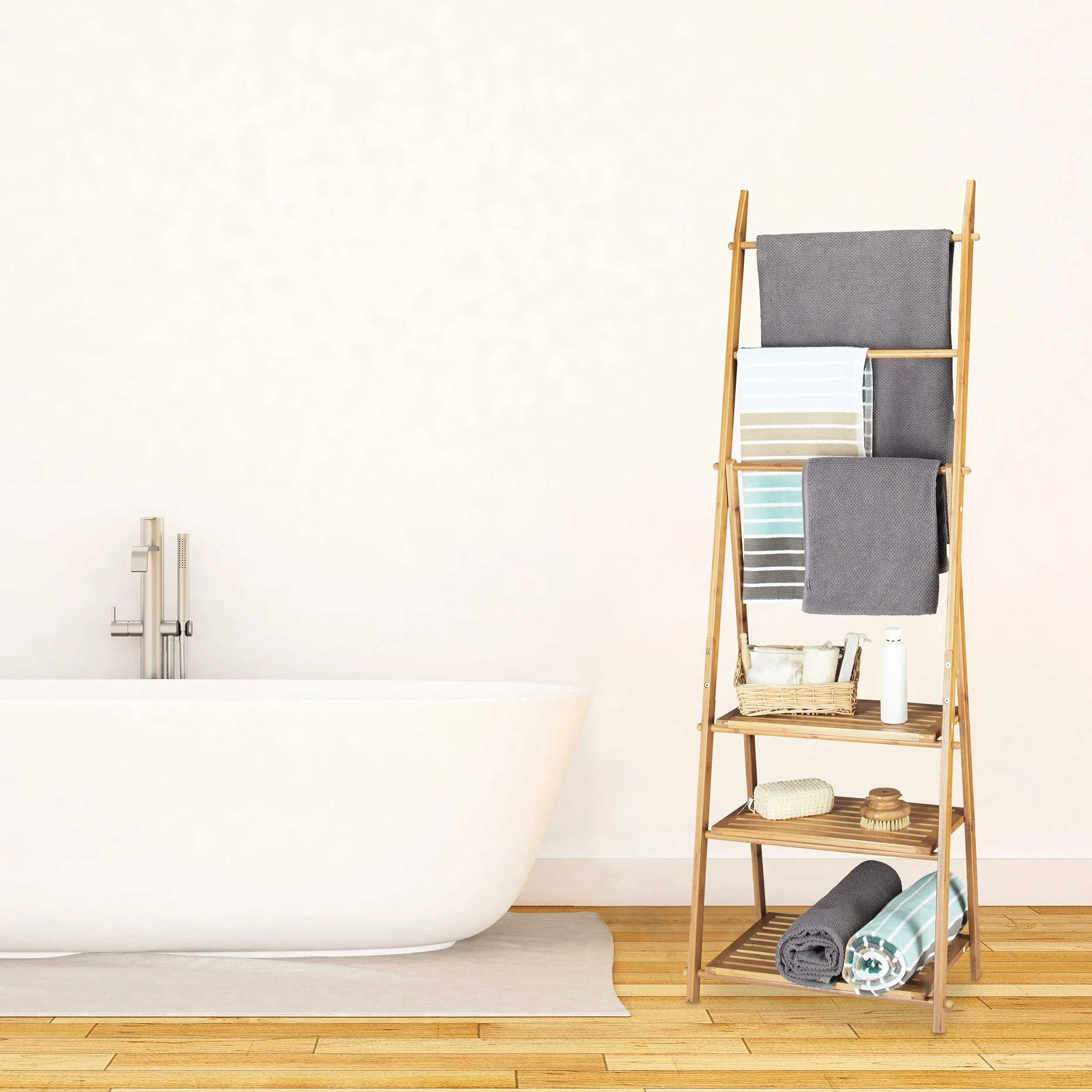 Relaxdays Porta Asciugamani Salviette da Terra Legno Marrone 31x53x152 cm