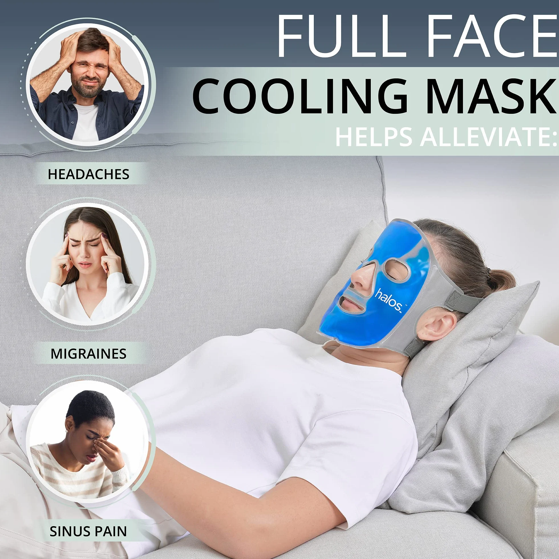 MyHalos Maschera Occhi e Viso Ghiacciata - Maschera Occhi Gel Freddo Contro il Gonfiore - Maschera Caldo Freddo Per Alleviare Lo Stress, Emicrania e Dolore - Mascherina Occhi e Viso Terapeutica