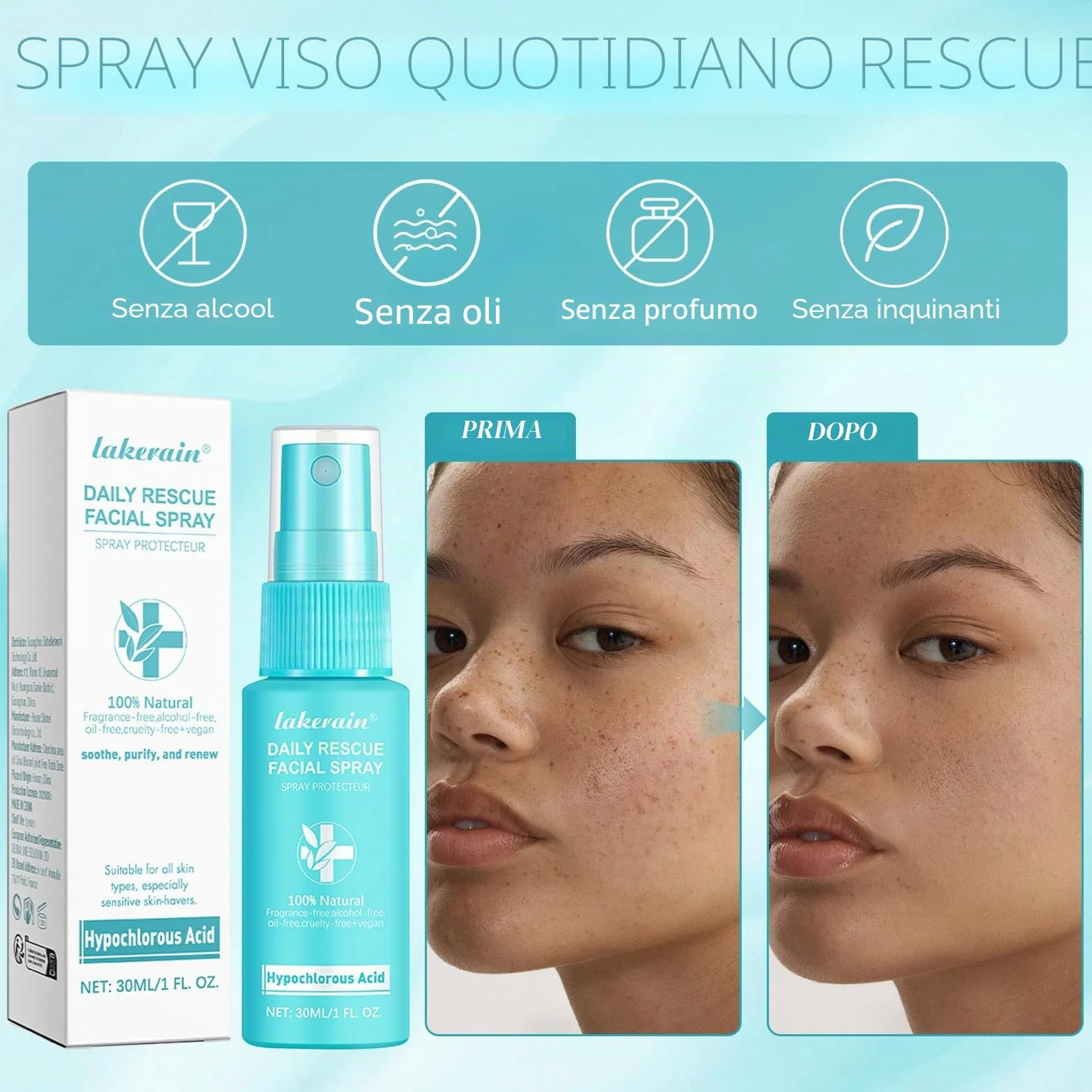 3 Piezas Acido ipocloroso Spray,Spray per viso, sicuro sulla pelle, adatto per cuoio capelluto secco e post-operatorio. Idrata e protegge la tua pelle