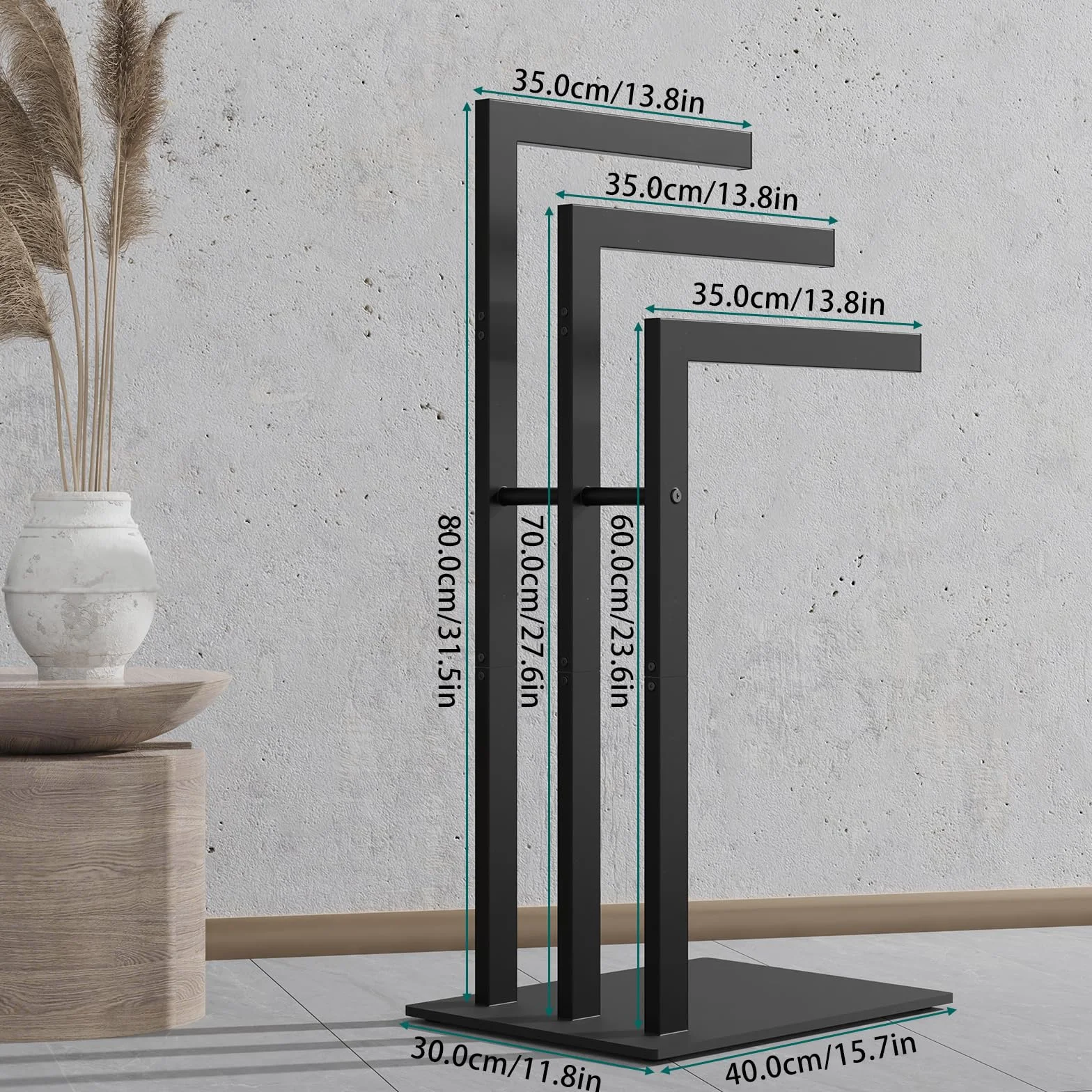 OUTBROS Porta Asciugamani Bagno da Terra in Acciaio Inox 3 Bracci 40x30x80cm Nero