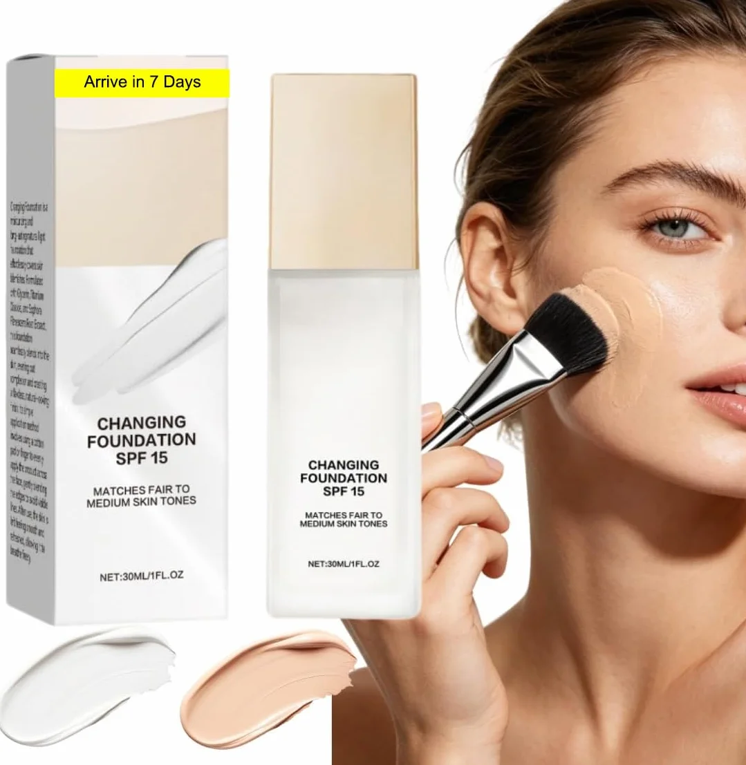 2026 Nuovo Mira Glow Fondotinta Pelli Mature SPF15 Fondotinta Adattivo Fondotinta Cambia Colore con Pennello Fondotinta Coprenza Naturale Texture Idratante Trucco a Lunga Tenuta 1 Pezzi
