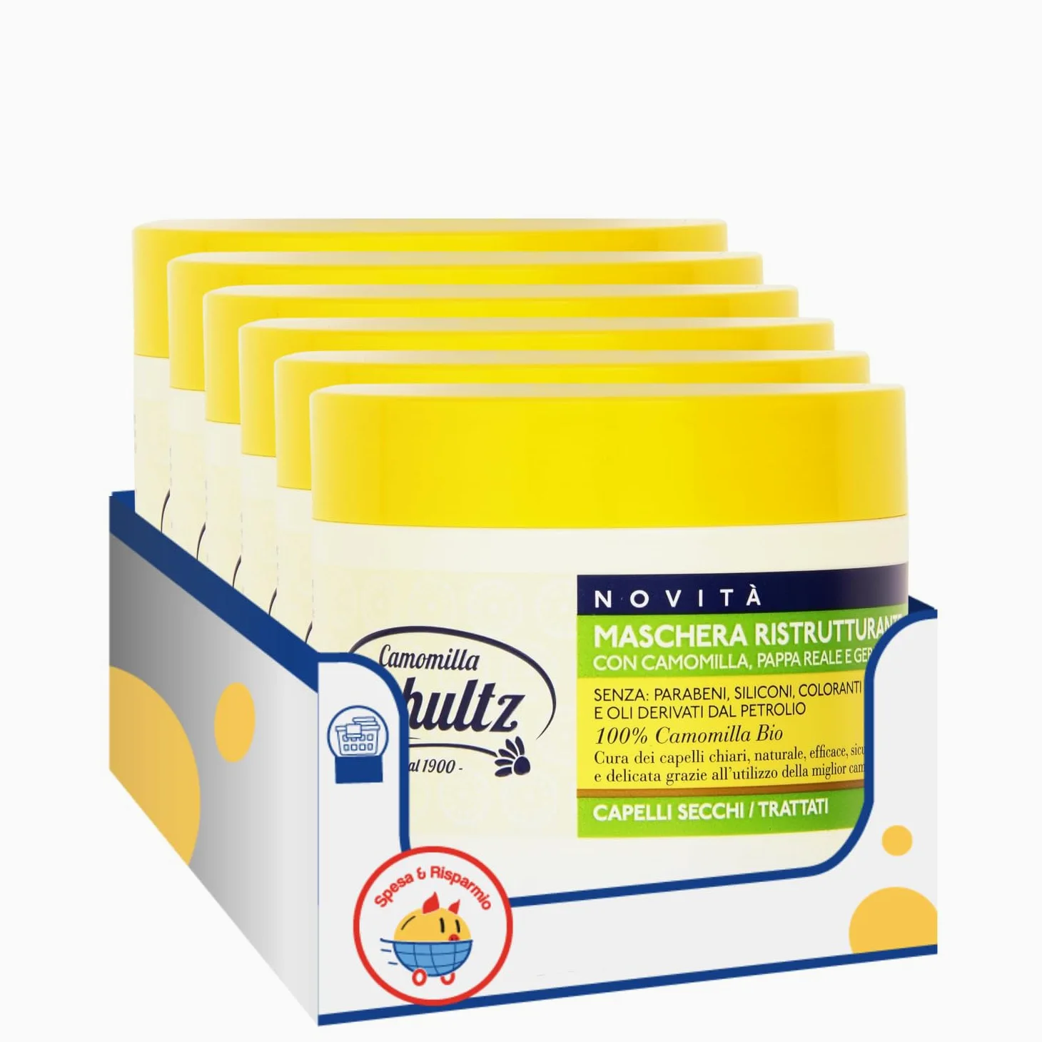 Maschera Ristrutturante Capelli con Camomilla, Pappa Reale e Germe di Grano – 300 ml kit con Spugna Brandizzata SPESA & RISPARMIO Inclusa – Variazioni 4/6/8/10 Pezzi (6)