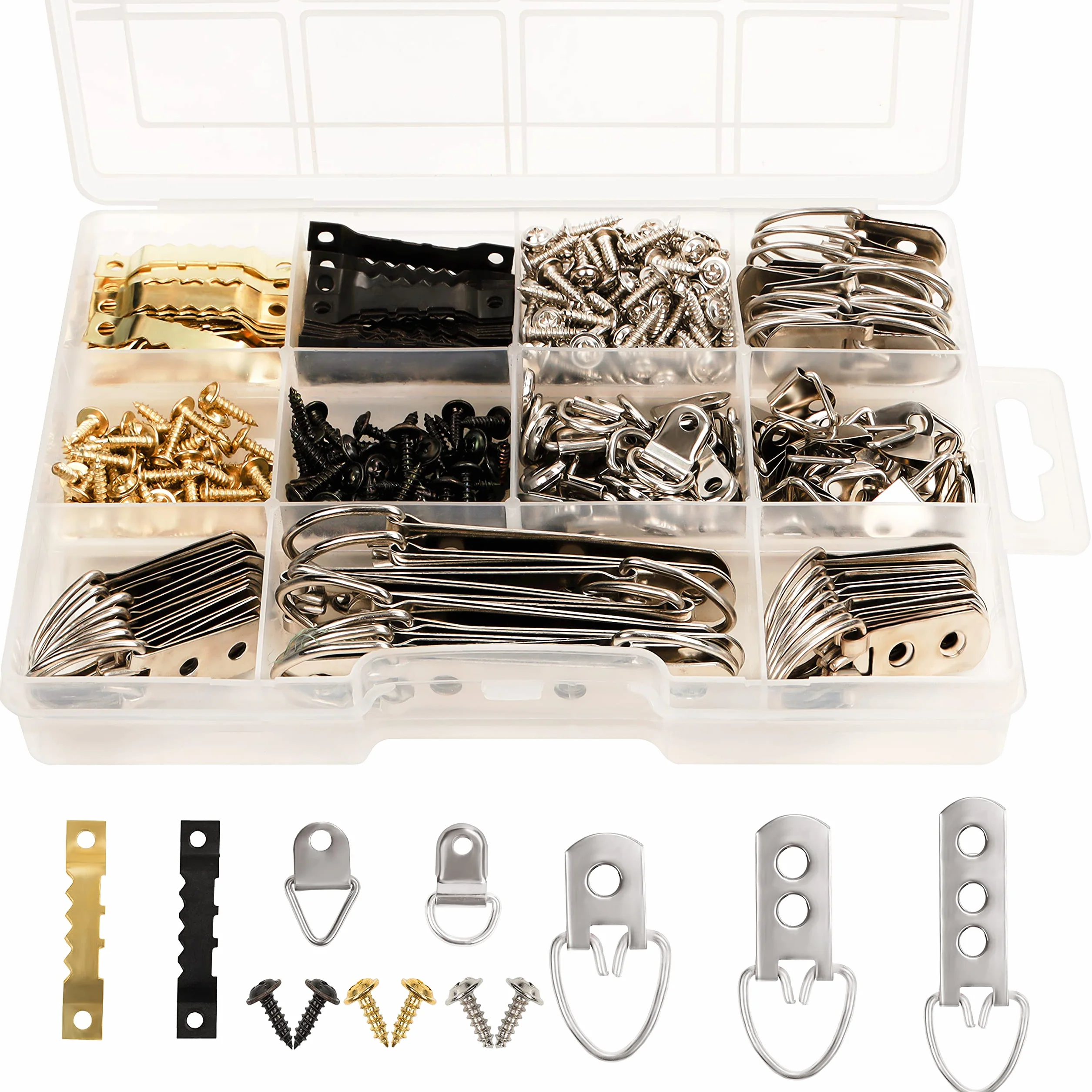 Belle Vous Kit Appendi Quadri da Parete 415pz - Ganci per Quadri Dente Segati Resistenti, Anello a D, Viti di Fissaggio