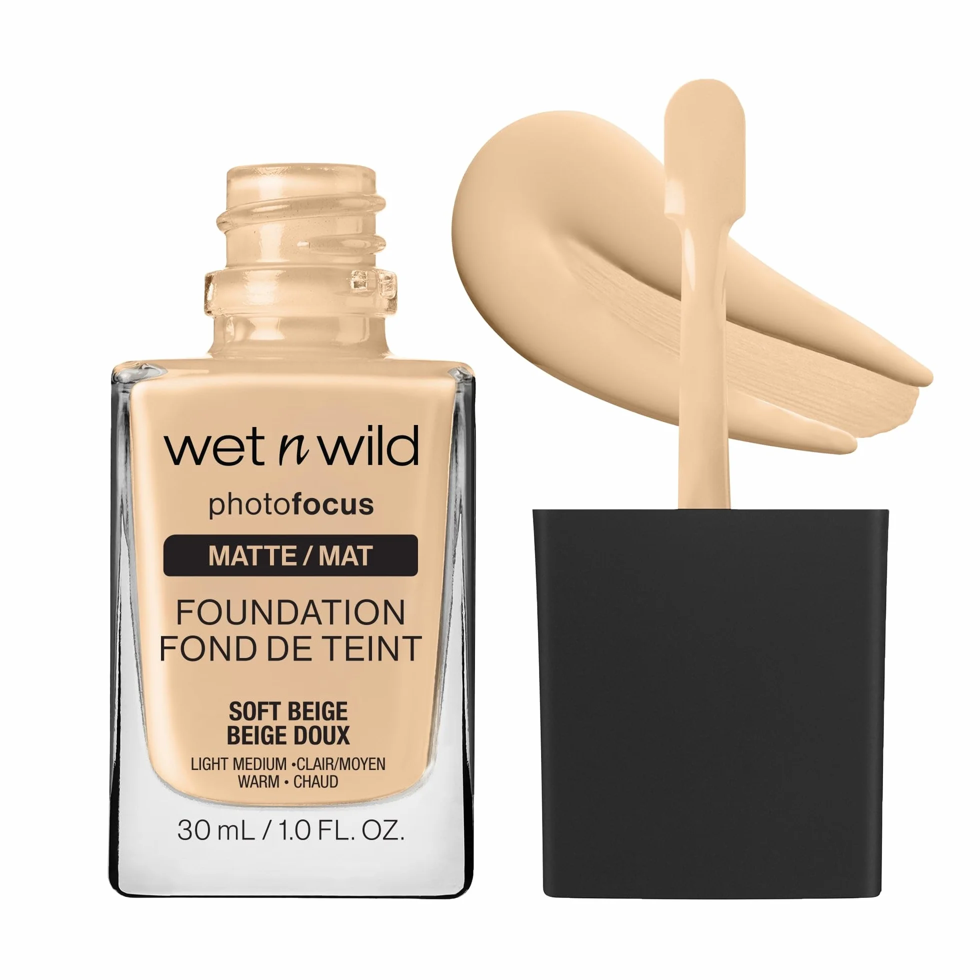Wet n Wild Photo Focus Matte Foundation, Fondotinta Liquido a Coprenza Modulabile dal Finish Opaco, Leviga i Pori per un Incarnato Uniforme, Soft Beige