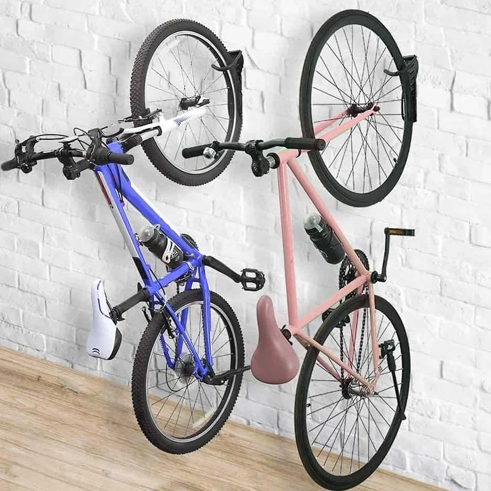 Bakaji Set 2 Staffe Ganci Porta Bicicletta da Parete Pieghevole in Gomma Salvaspazio per Mountain Bike Acciaio