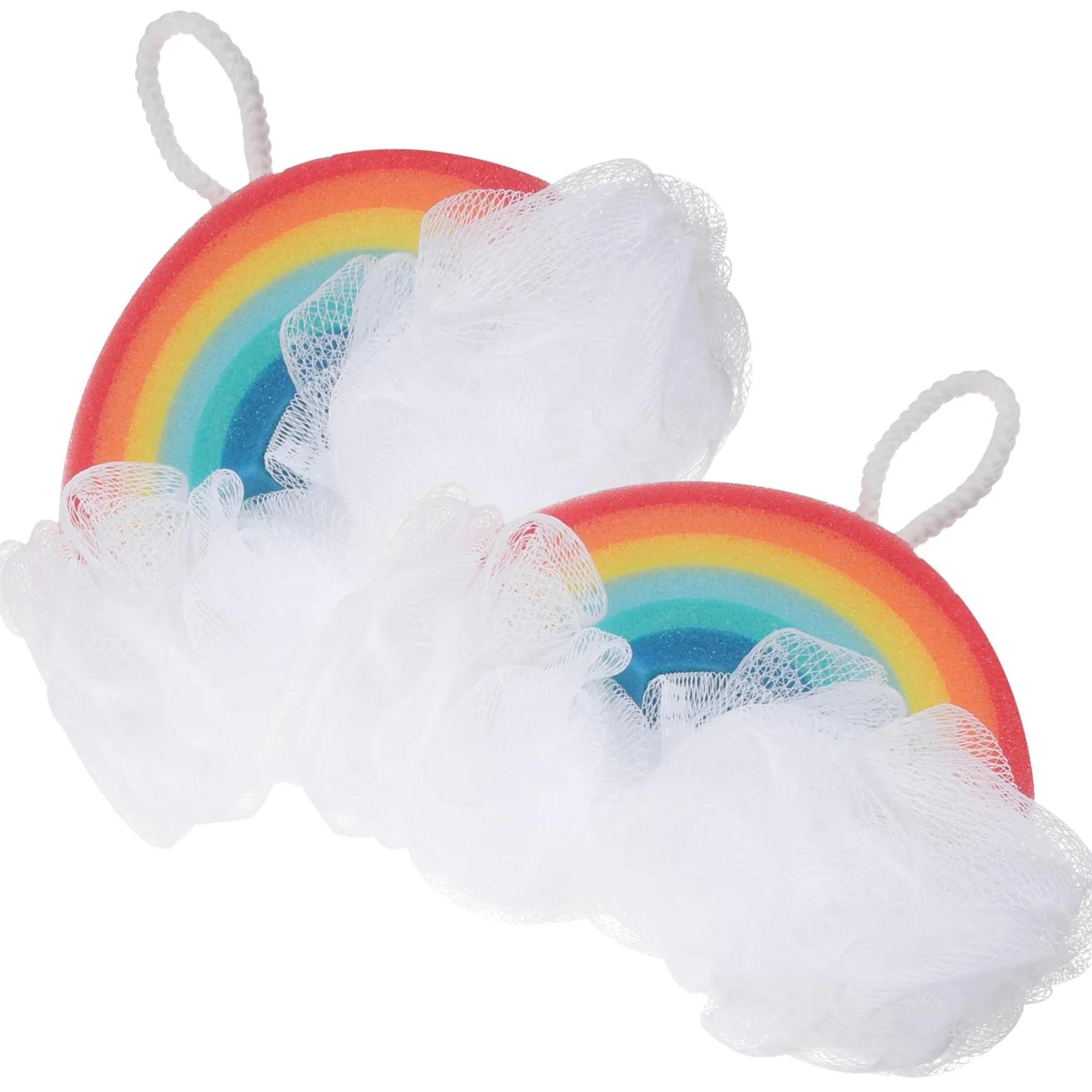 Spugna Esfoliante per Corpo 2 Pezzi, Spugna da Bagno Morbida Arcobaleno per Pelle Delicata, Accessorio Bagno Portatile per Uso Quotidiano e Viaggi