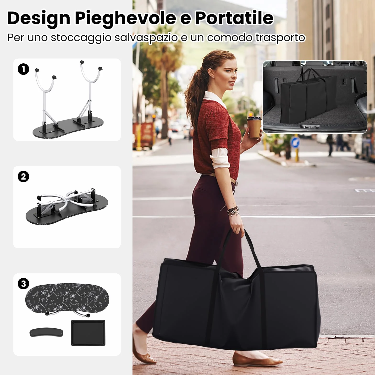 COSTWAY Tavolo Manicure Pieghevole, Tavolo Unghie Estetista Portatile con Ruote, Cassetto, Cuscino Poggiapolsi e Borsa