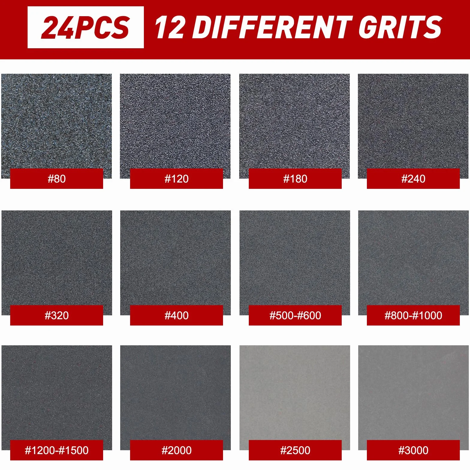 Spugna Abrasiva Grana 80-3000 24 Pezzi per Legno, Muro, Carrozzeria, Ferro, Plastica