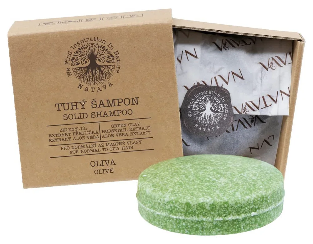 NATAVA Oliva Solido Shampoo bar pratico imballaggio ecologico argilla verde, olio d'oliva ed estratti di equiseto e aloe vera nutre i capelli e sostiene la sua crescita sana 85 g