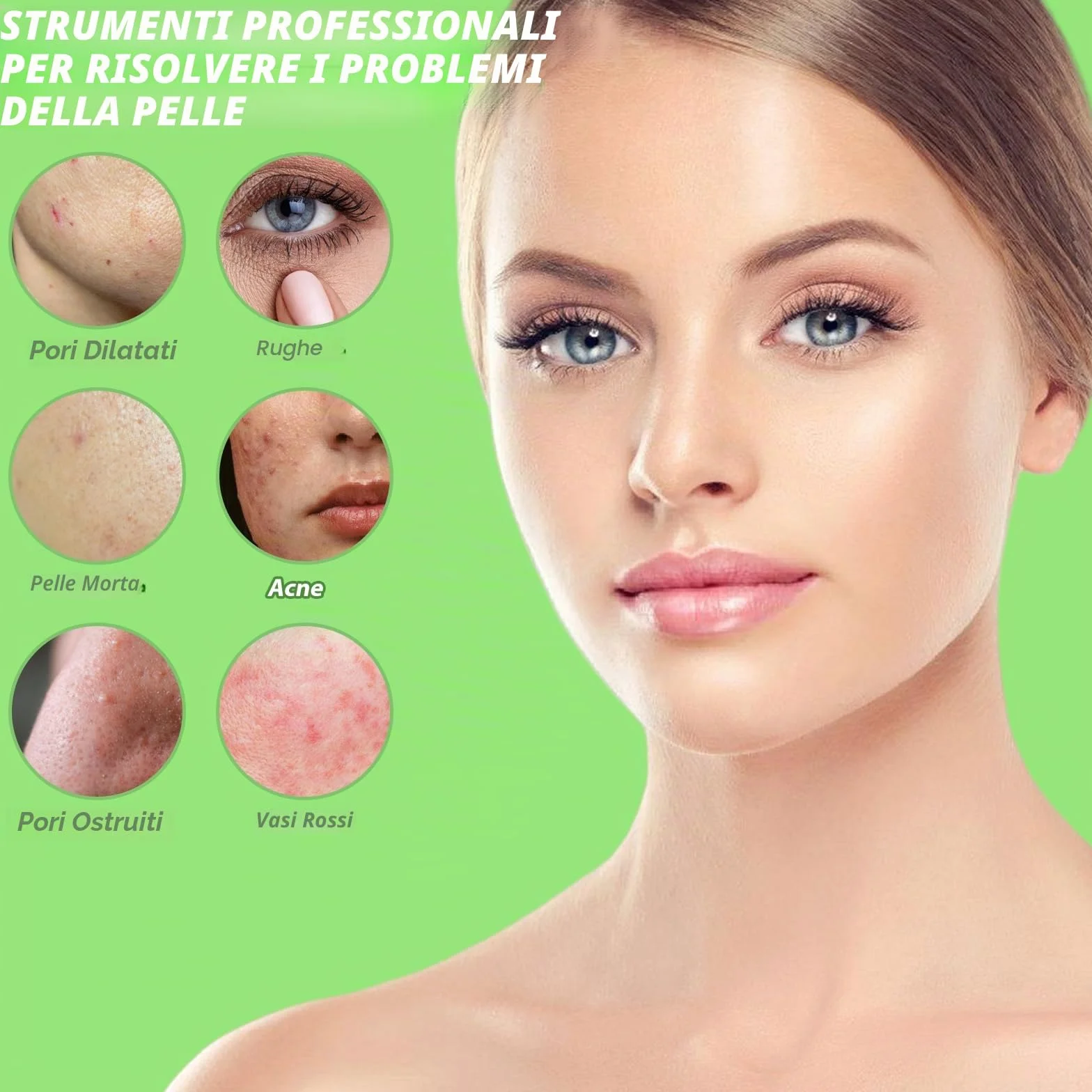 Skin Scrubber - Dispositivo esfoliante ad ultrasuoni, Face Skin Spatula, ricarica TypeC, detergente per pori (verde)