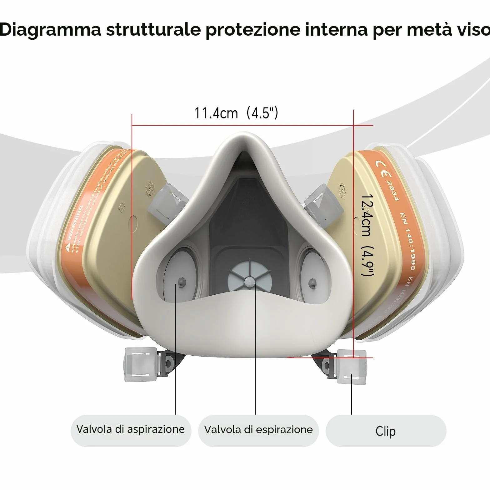 AIMAX Maschera di protezione respiratoria con filtro A1P2, occhiali protettivi, riutilizzabile per verniciare, levigare, spruzzare