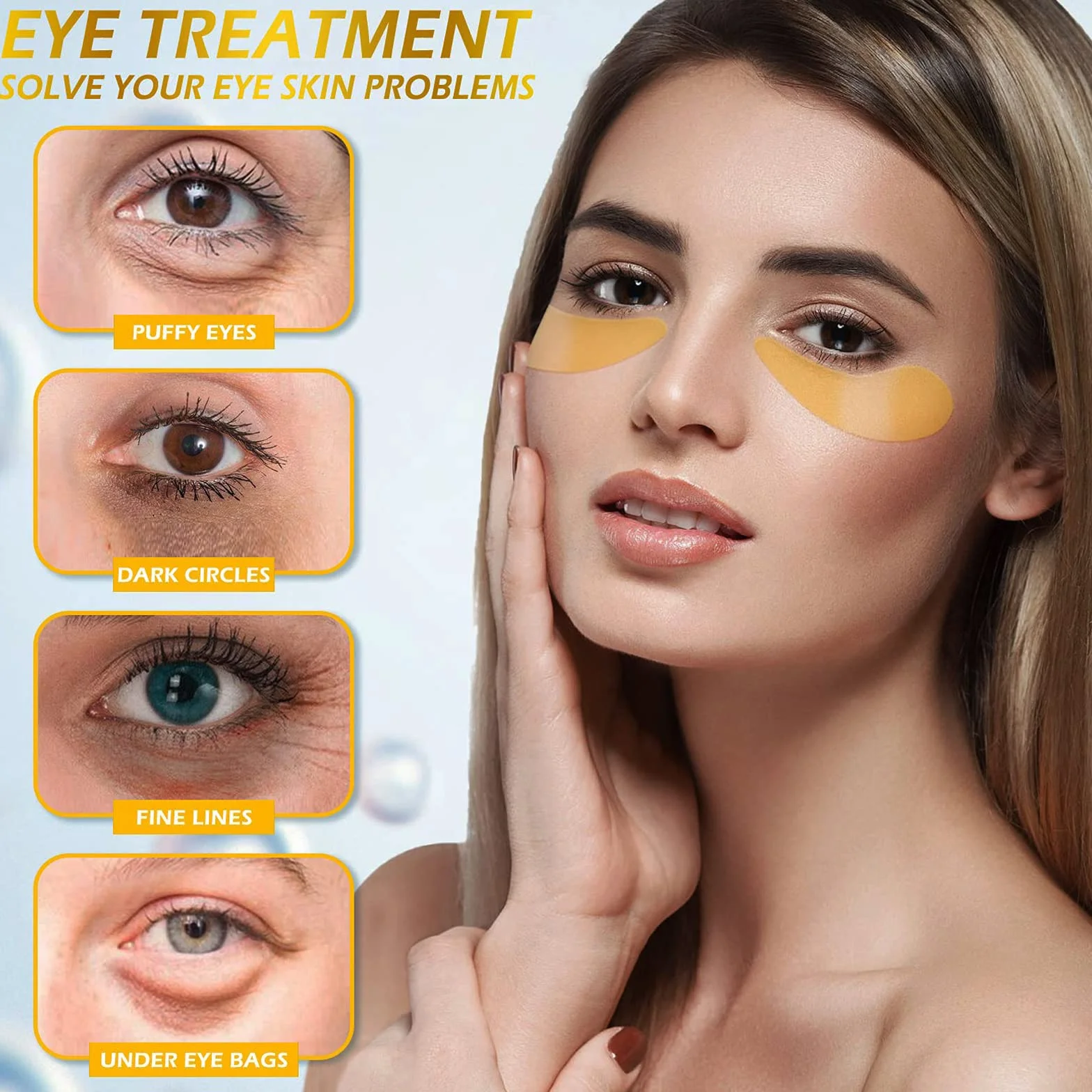 60 Pcs Patch Occhi 24K Gold, Patch Occhiaie e Borse in Gel per Sotto gli Occhi, Anti-Rughe e Anti-Occhiaie, Rimuovi Borse e Puffiness, Effetto Idratante e Antietà, Unisex