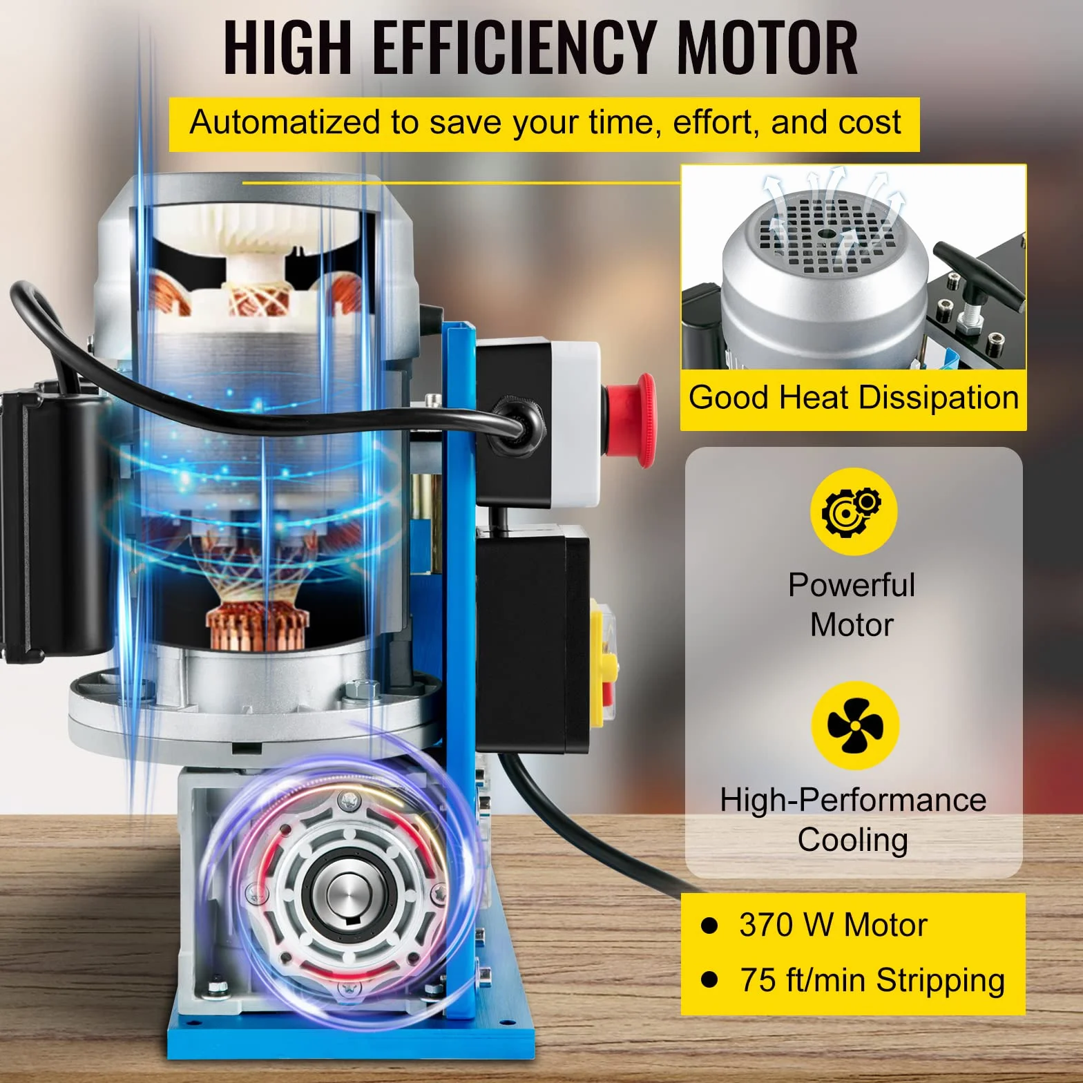 VEVOR Macchina Spelafili Elettrica SMS-038 370 W 220 V 50 Hz Blu Alluminio Acrilico Rame