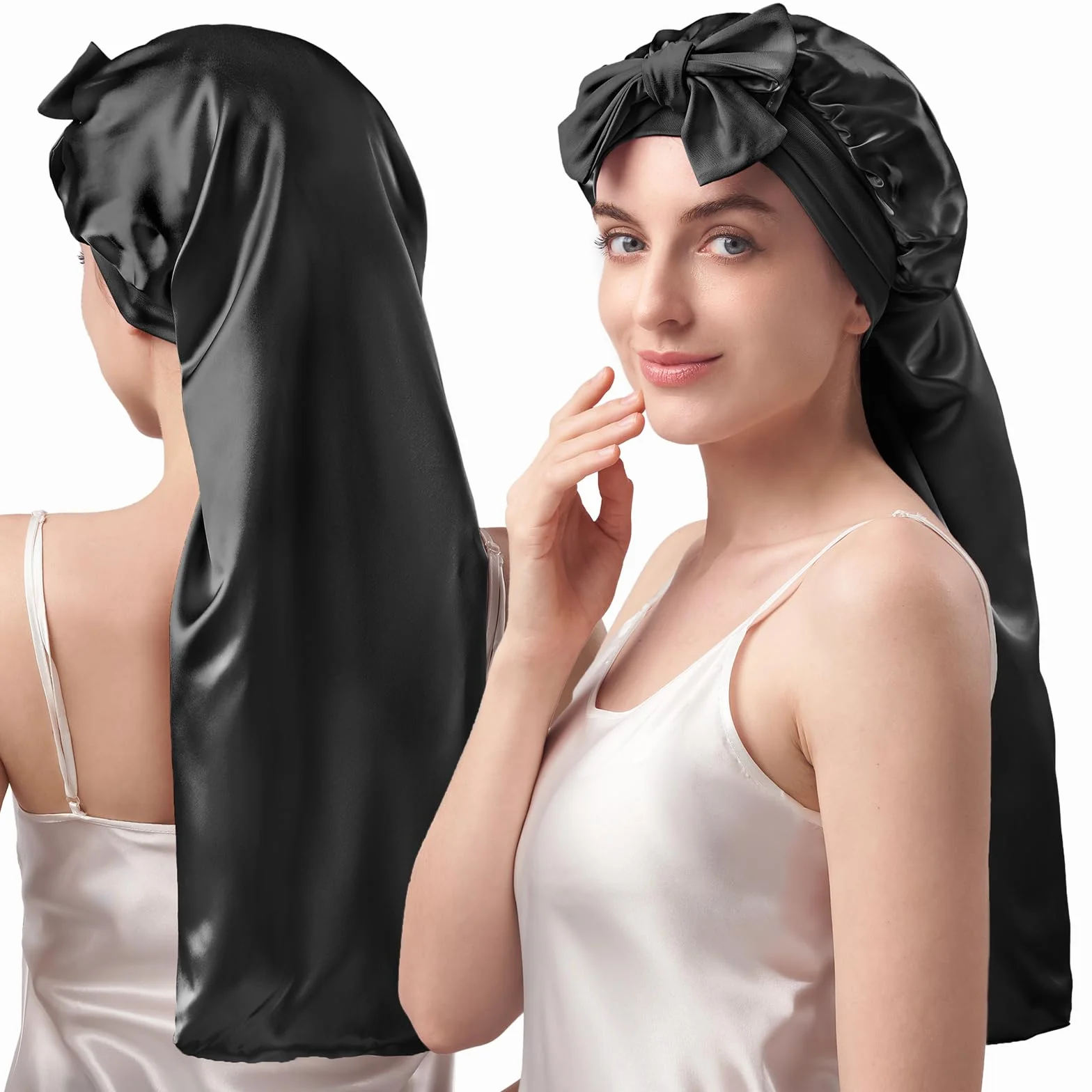 Umisleep 22 Momme 100% Seta di gelso, Double Face, Morbido Berretto da Notte per Capelli voluminosi, Traspirante, Fascia Larga Regolabile