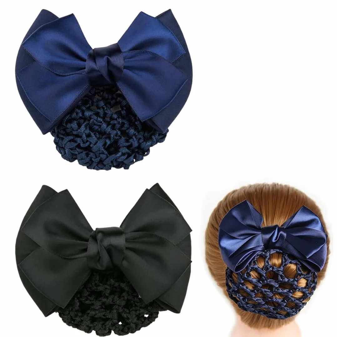 2 Pezzi Retina per Capelli Chignon, Fermaglio a Scatto Con Fiocco, per Acconciature da Balletto, Retine per Capelli Chignon, Fermaglio per Capelli a Scatto con Fiocco e Retina per Ragazze e Donne