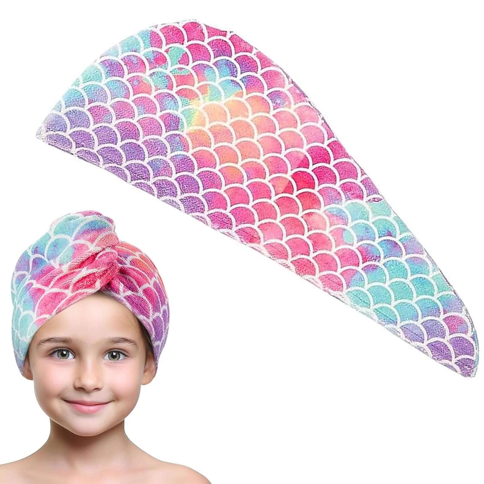 RUKAN Turbante Asciugacapelli, Asciugamano Per Capelli, Asciugamano Capelli Turbante, Asciugamano Microfibra Capelli, Turbante In Microfibra Per Bambini, Stampa A Squame, Asciugatura Rapida
