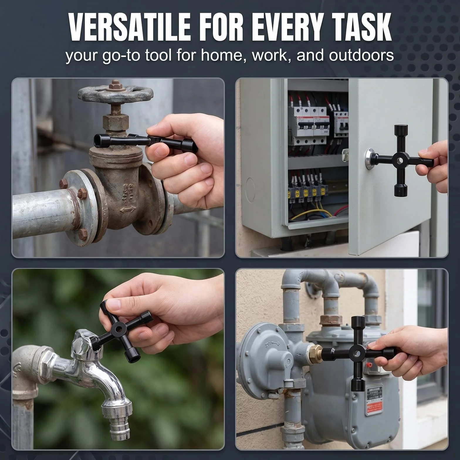 Chiave Universale 4 in 1 Cacciavite Multifunzione Portatile per Quadri Elettrici e Contatori Gas Nero Utensile per Elettricisti