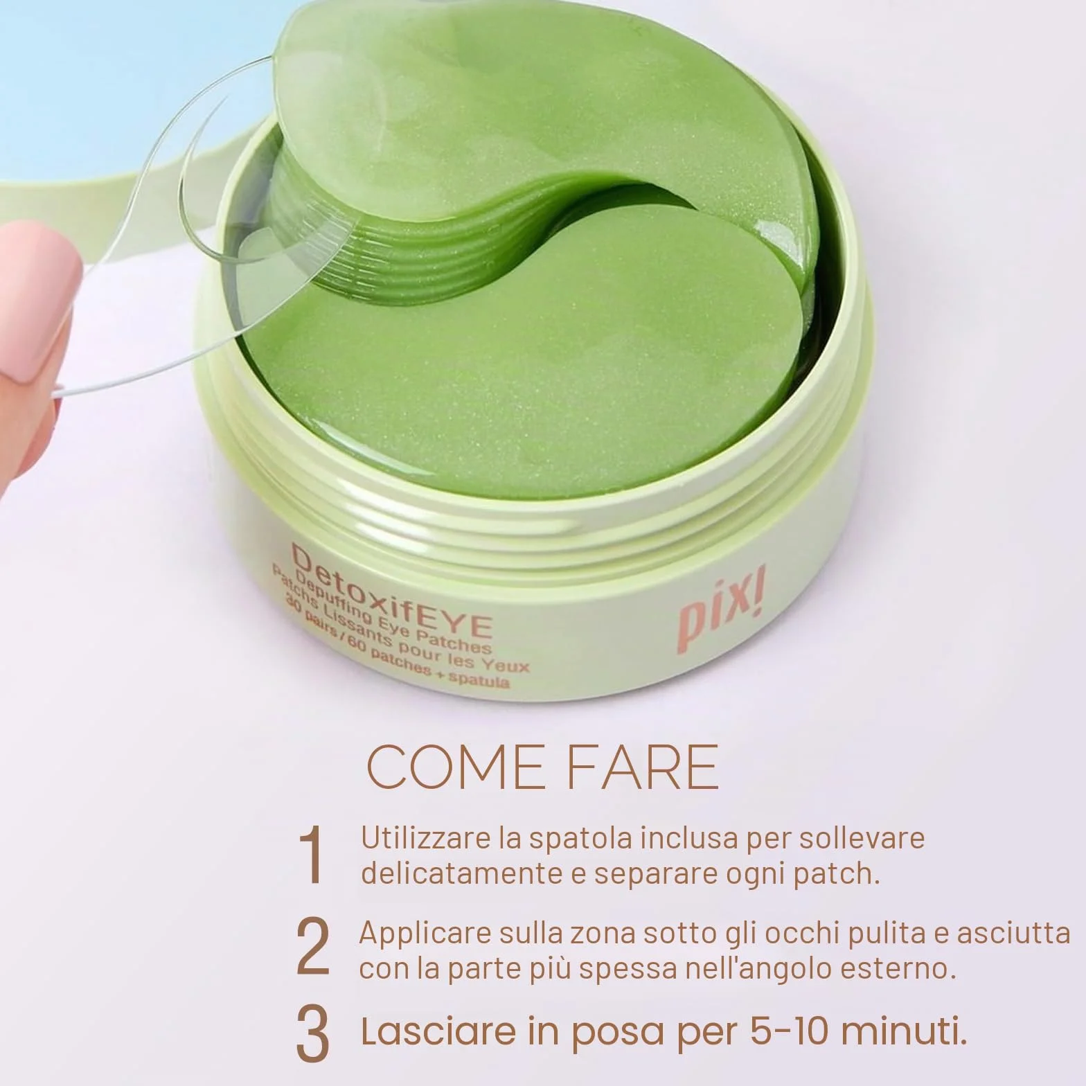 Pixi Detoxifeye Depuffing Hydrogel Under Eye Patches, Acido Ialuronico, Gold Caffeine Eye Patches per la zona sotto gli occhi, Idrata la zona degli occhi, 30 paia, 60 cerotti