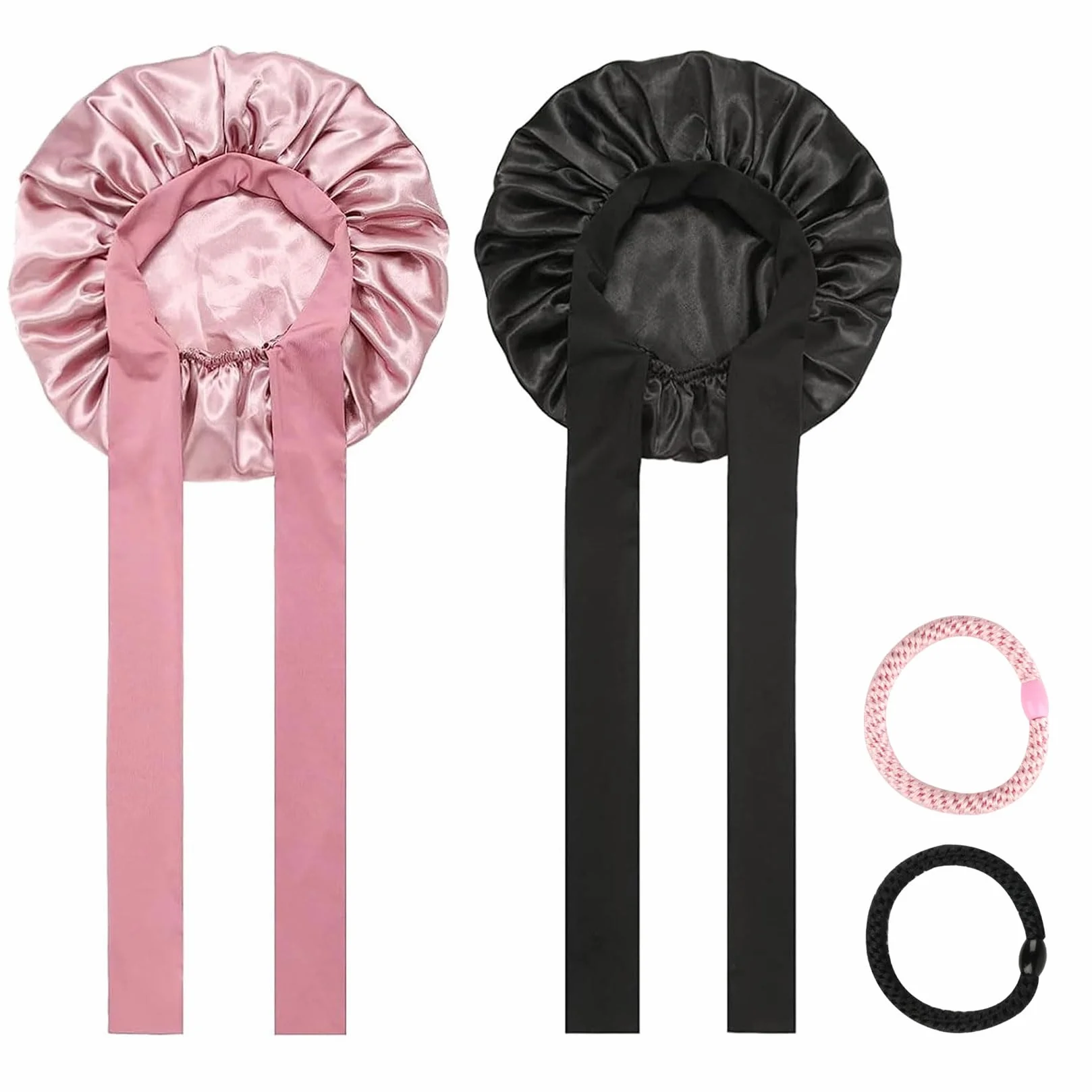2 Pz Cuffia Seta Capelli Notte Ricci, Silk Bonnet Seta per Capelli Ricci, Cuffia in Setas per Dormire, Cuffie per Dormire Capello Lunghi Corti, Cuffietta in Raso per Notte+ 2 Elastici per Capellio