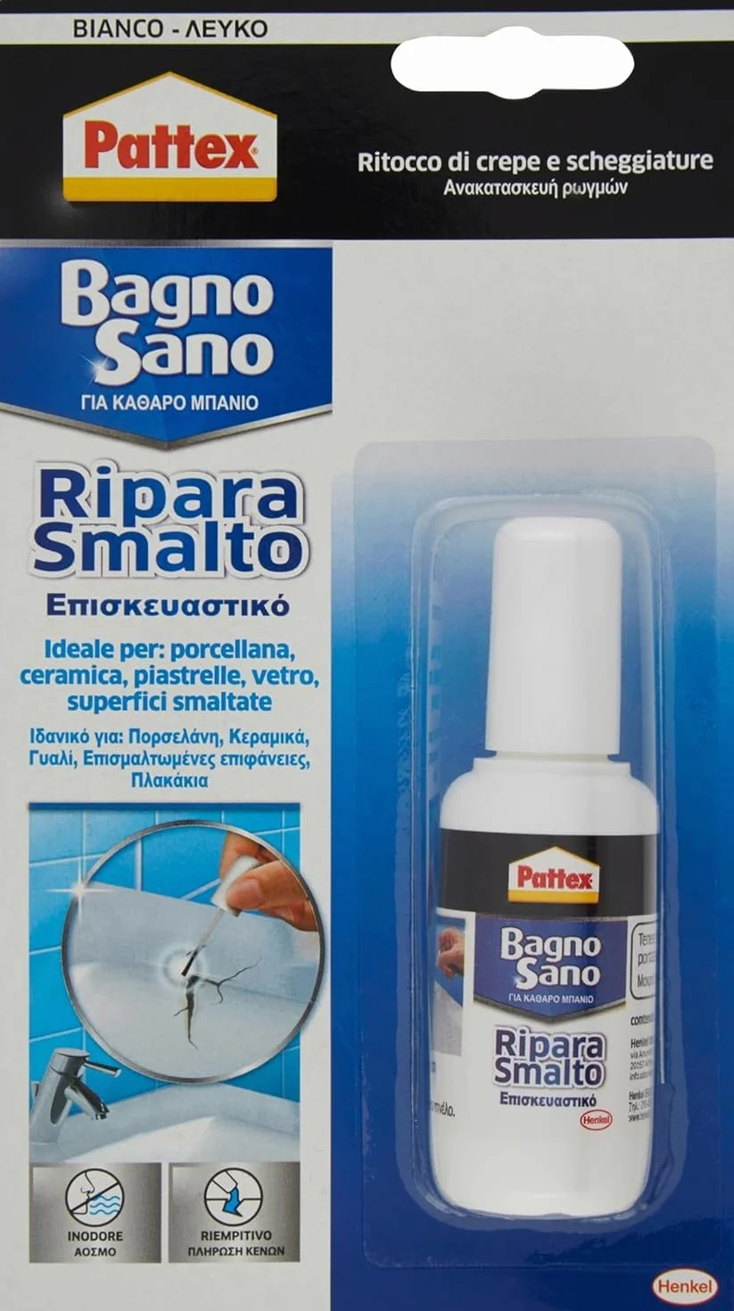 Pattex Bagno Sano Ripara Smalto, Smalto acrilico a base acqua per piastrelle, 1x50ml