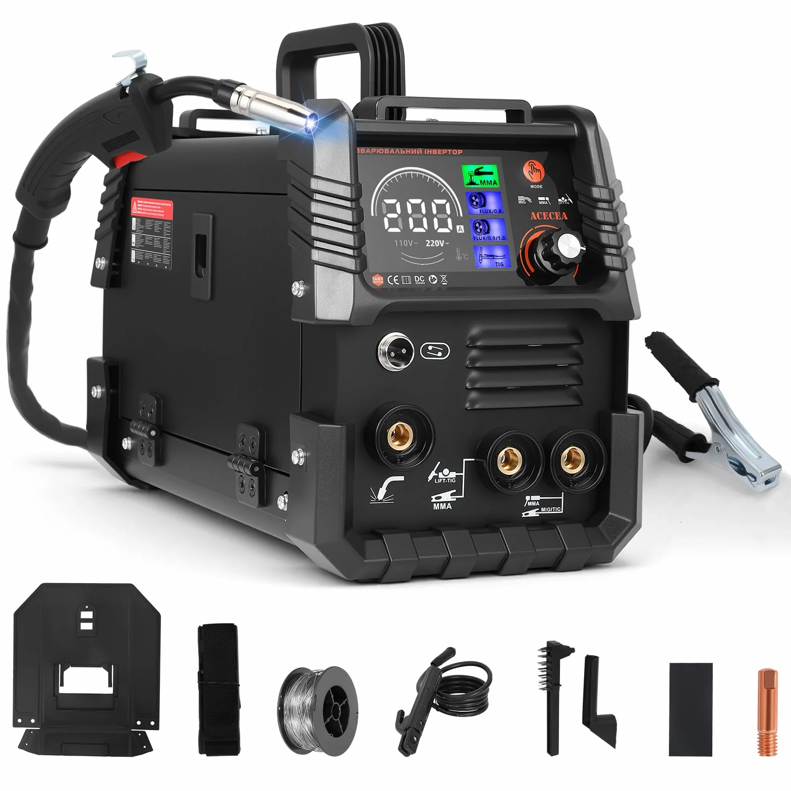 Saldatrice a Filo Continuo Senza Gas 120A 220V 3 in 1 FLUX Lift-TIG MMA/ARC Inverter IGBT Compatta