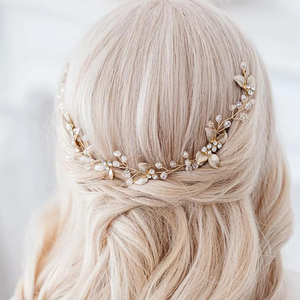4 Pezzi Accessorio per Capelli da Sposa Pettini per Capelli da Sposa e Forcine a U con Strass Perla Nuziale Decorativo Cerchietto Festa di Nozze per Donne e Ragazze (Oro)