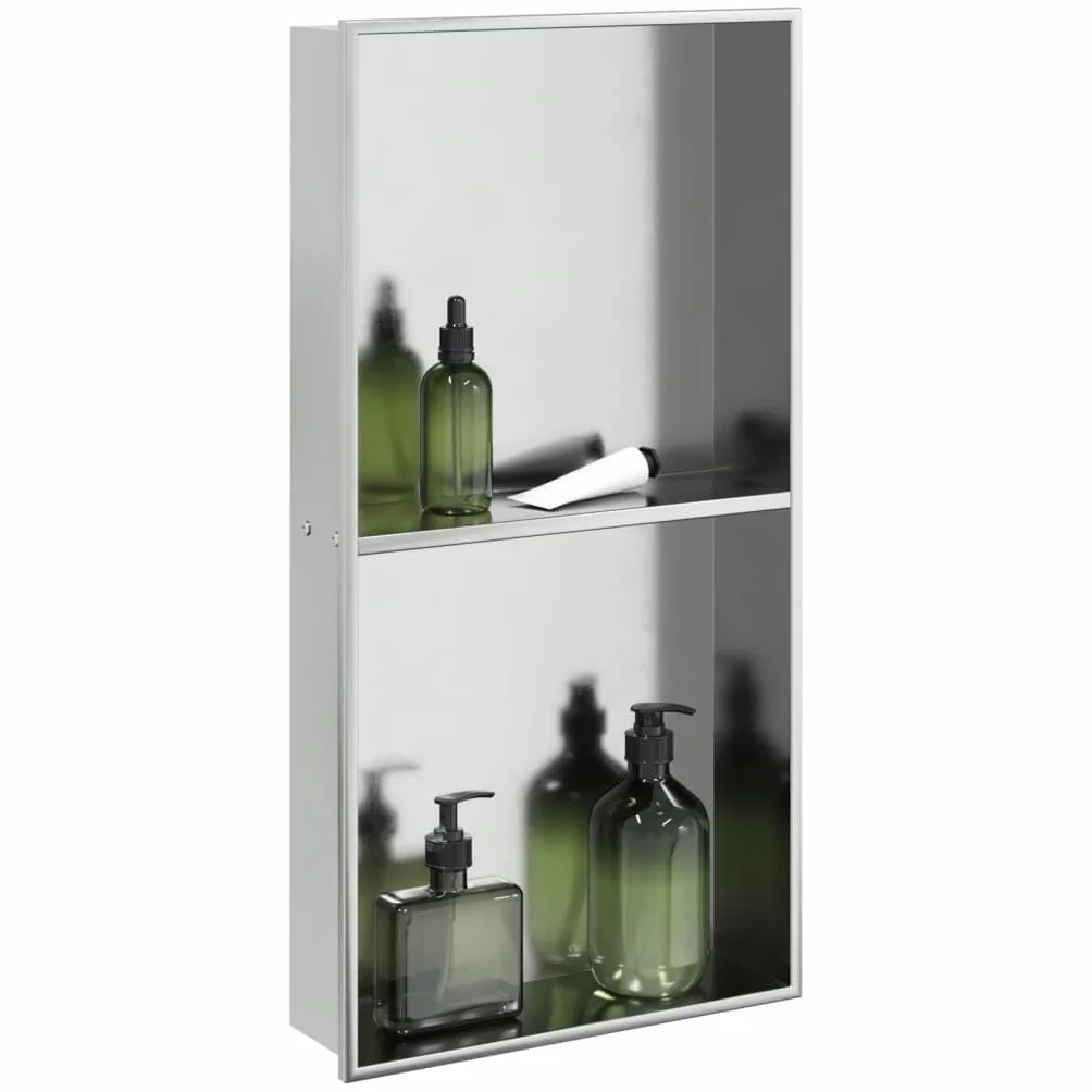Nicchia per Doccia Argento Spazzolato 32x62x9cm Acciaio Inox
