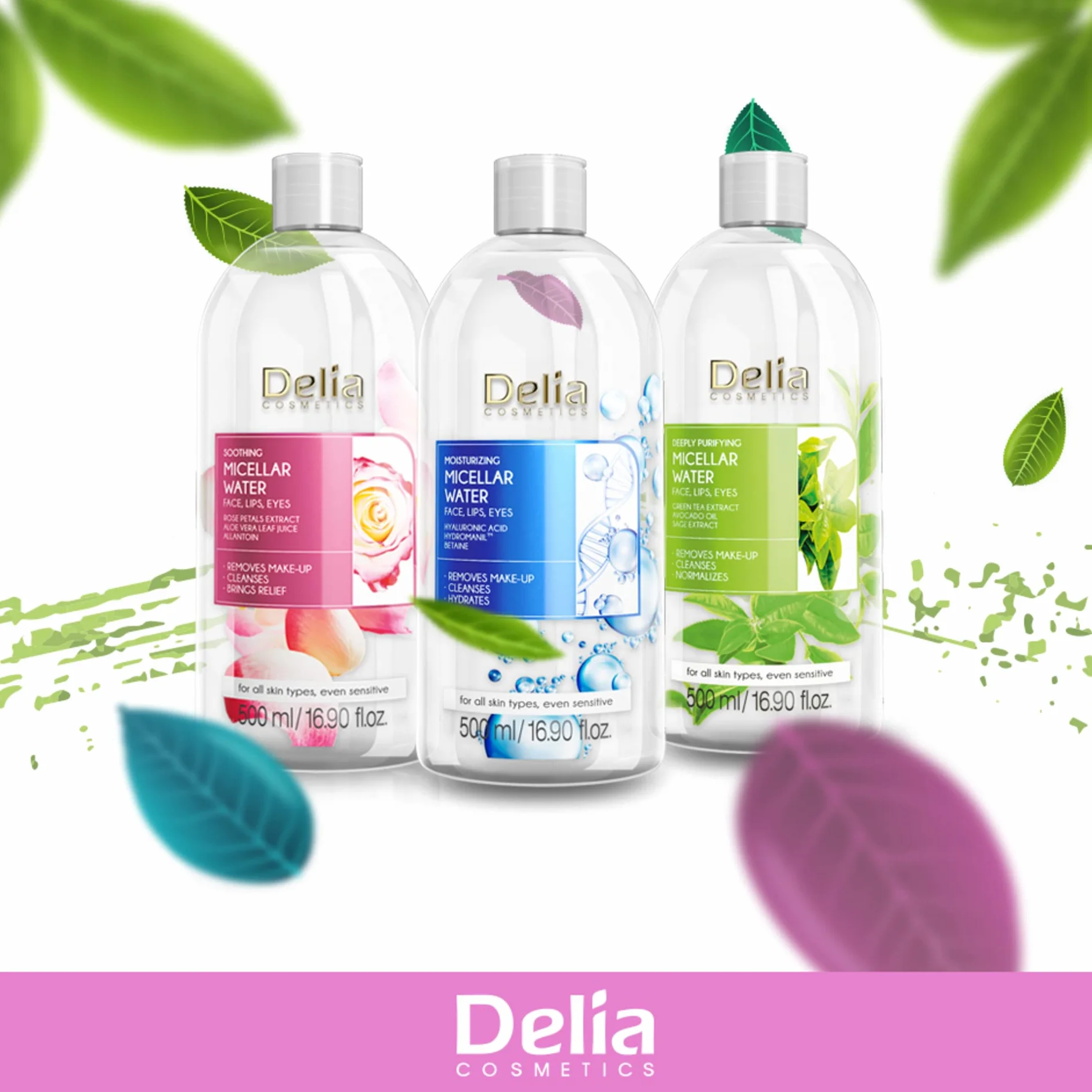 Delia Cosmetics – Acqua micellare lenitiva – Detergente viso con estratto di petali di rosa e allantoina – Pelle pulita, morbida, fresca e lenita – Per pelle secca e disidratata – 500 ml