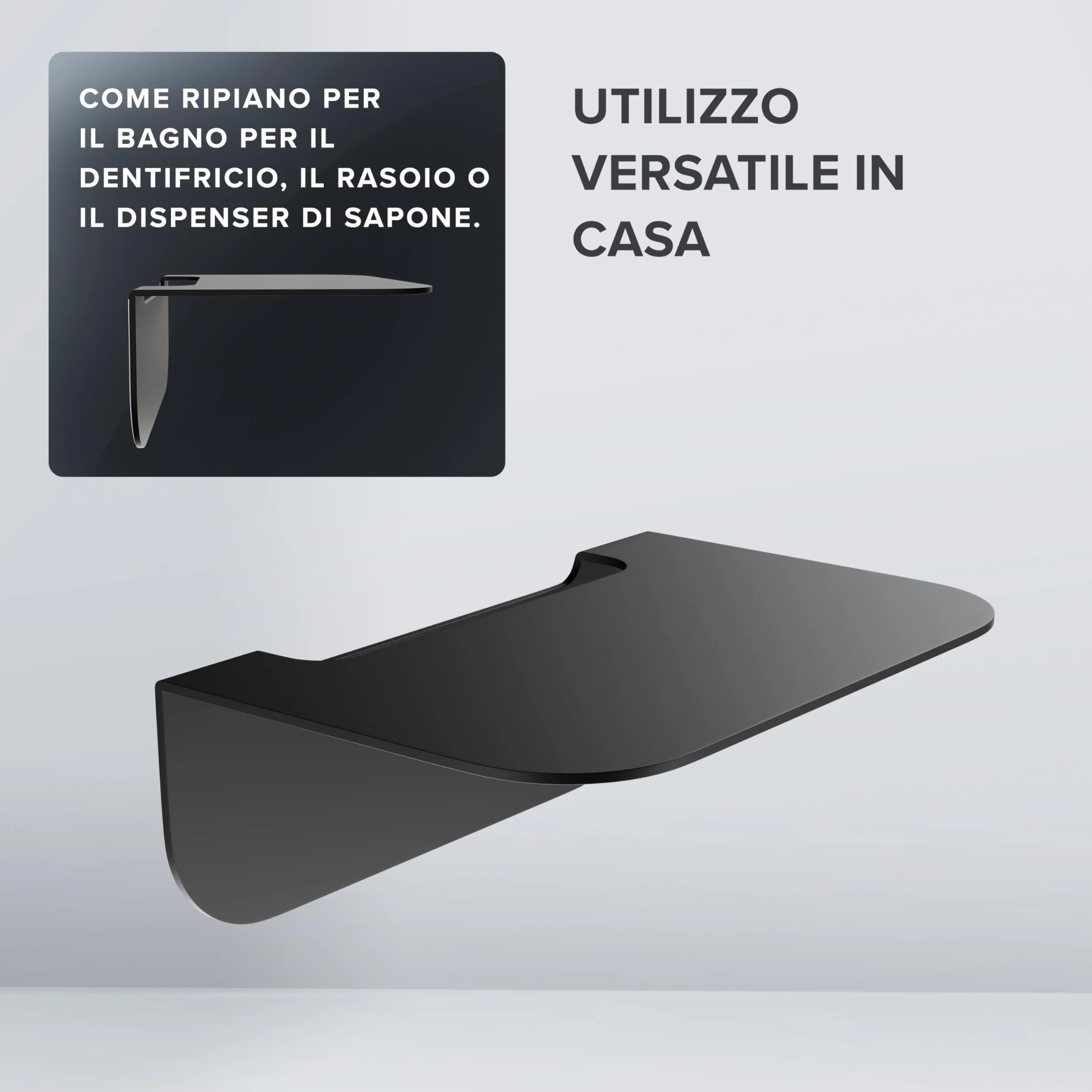Mensola da bagno in acciaio inox nero opaco senza foratura Ovimar Gimsoya