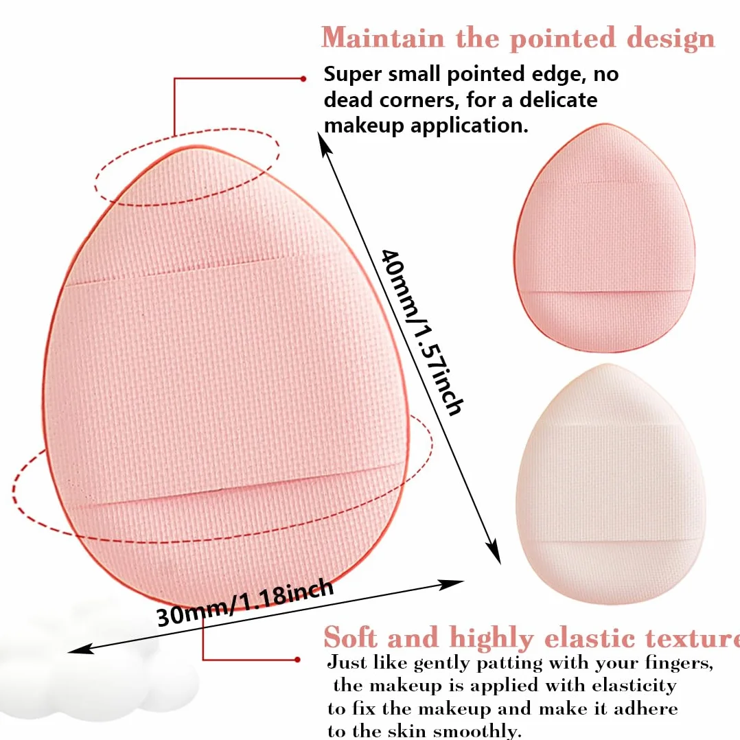 10 Pezzi Mini Soffietti Per Cipria E Spugnette Per Trucco Huda Beauty Powder Soffietti In Tessuto Per Fondotinta, Correttore E Primer Cuscinetti Triangolari Bianco, Rosa (3X4 Cm)