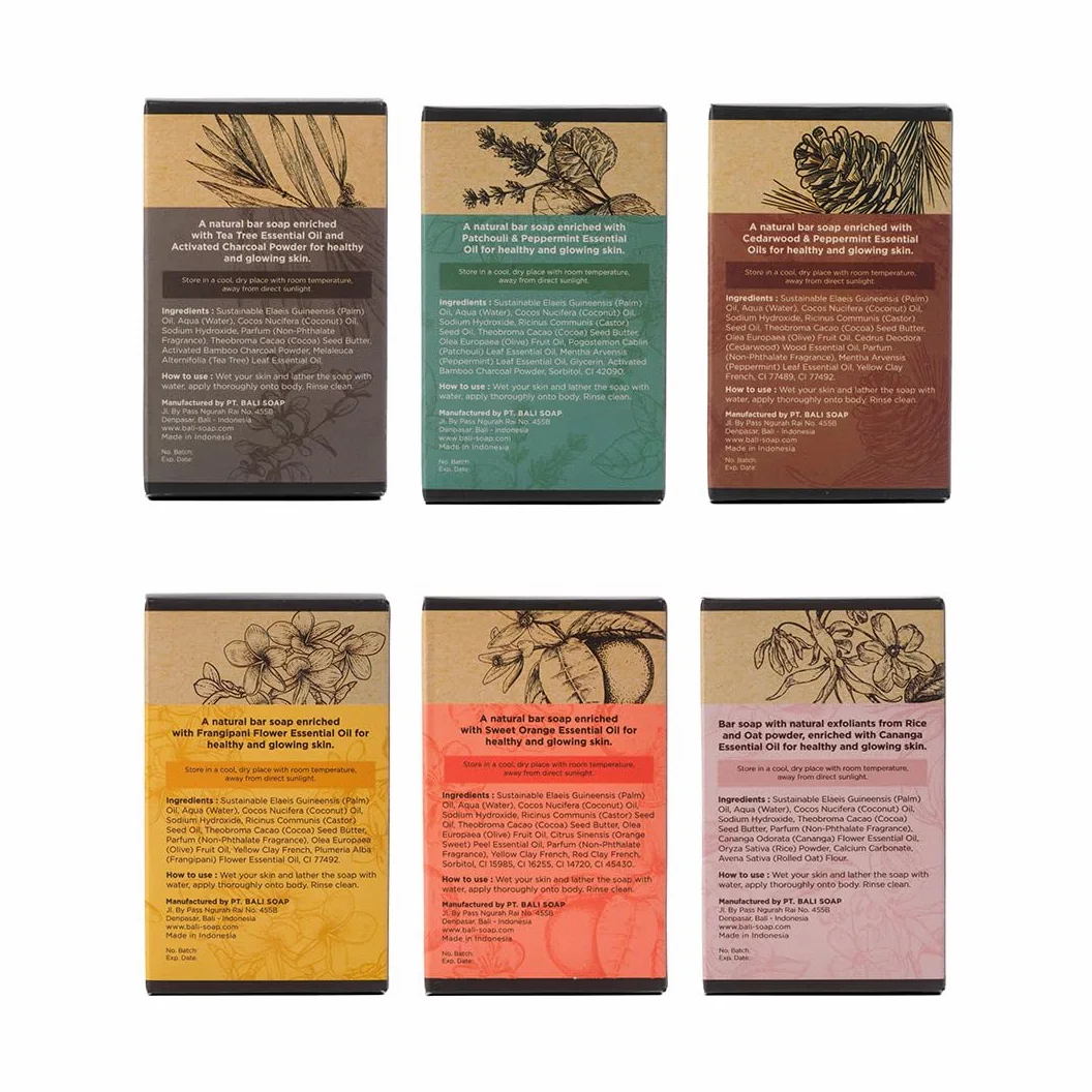 Bali Soap Set di saponi naturali in barretta – Confezione da 6 saponi artigianali realizzati a freddo con oli essenziali, vegani, senza solfati, saponi per corpo, viso e mani, collezione Trop