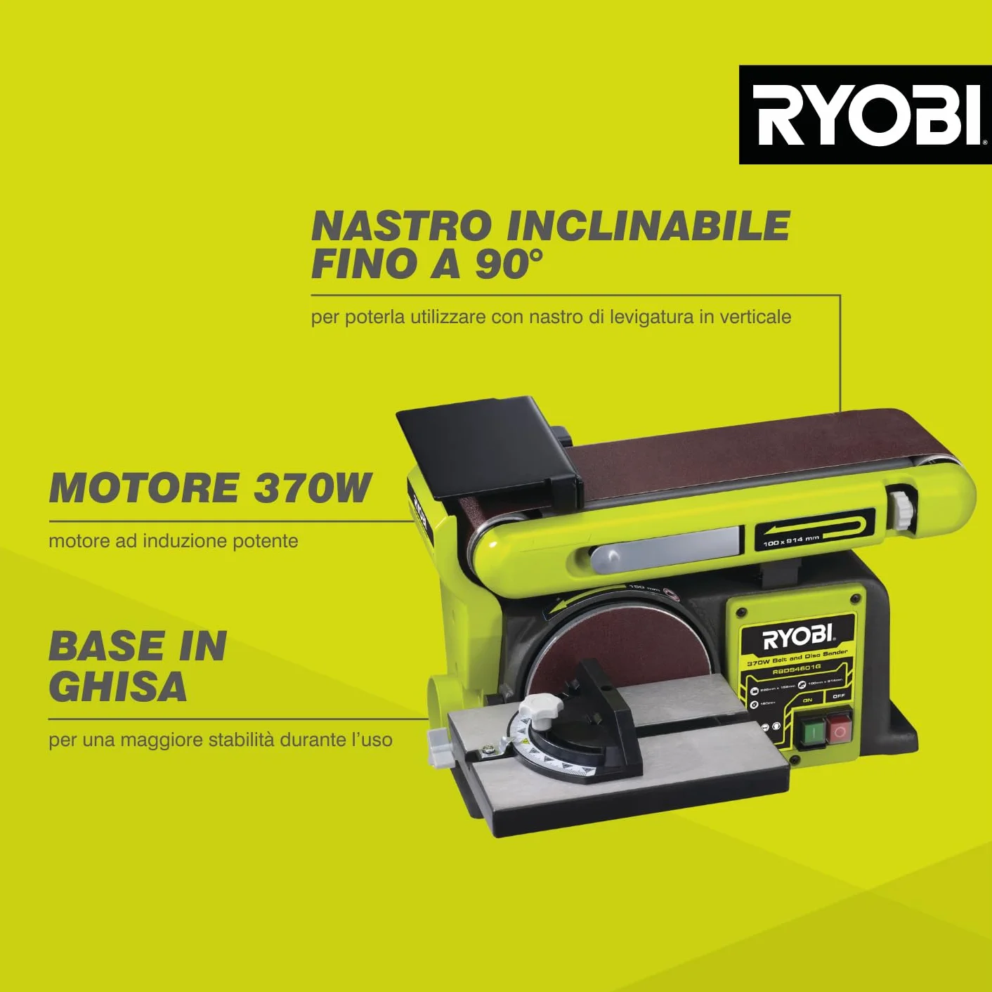 Ryobi RBDS4601G Levigatrice a Nastro e a Disco 375W 150mm 100x914mm