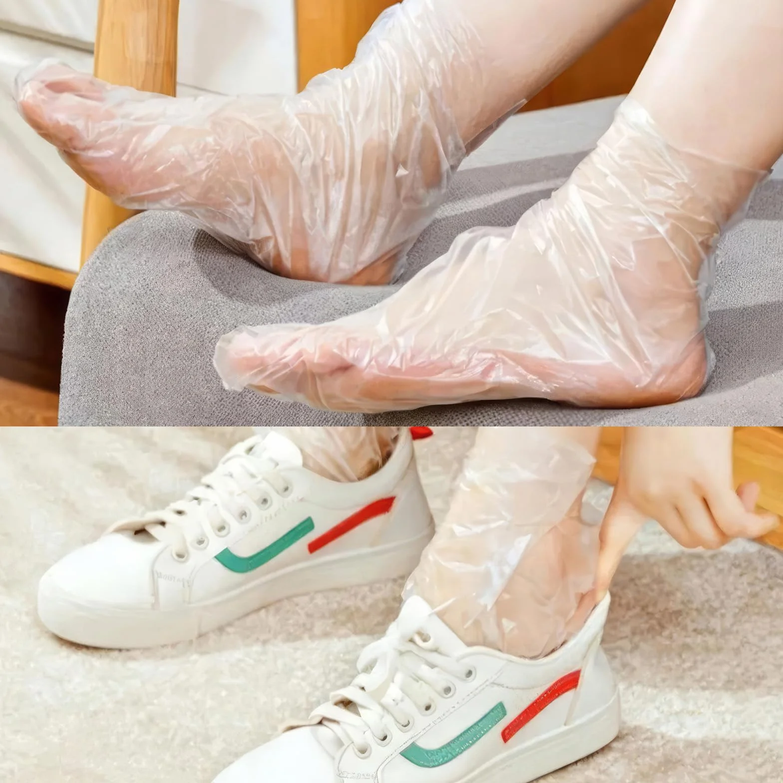 100 calzini usa e getta in plastica per pedicure piedi, cera paraffina trattamento termale, fodere da bagno in cera paraffina per piedi, calzini trasparenti